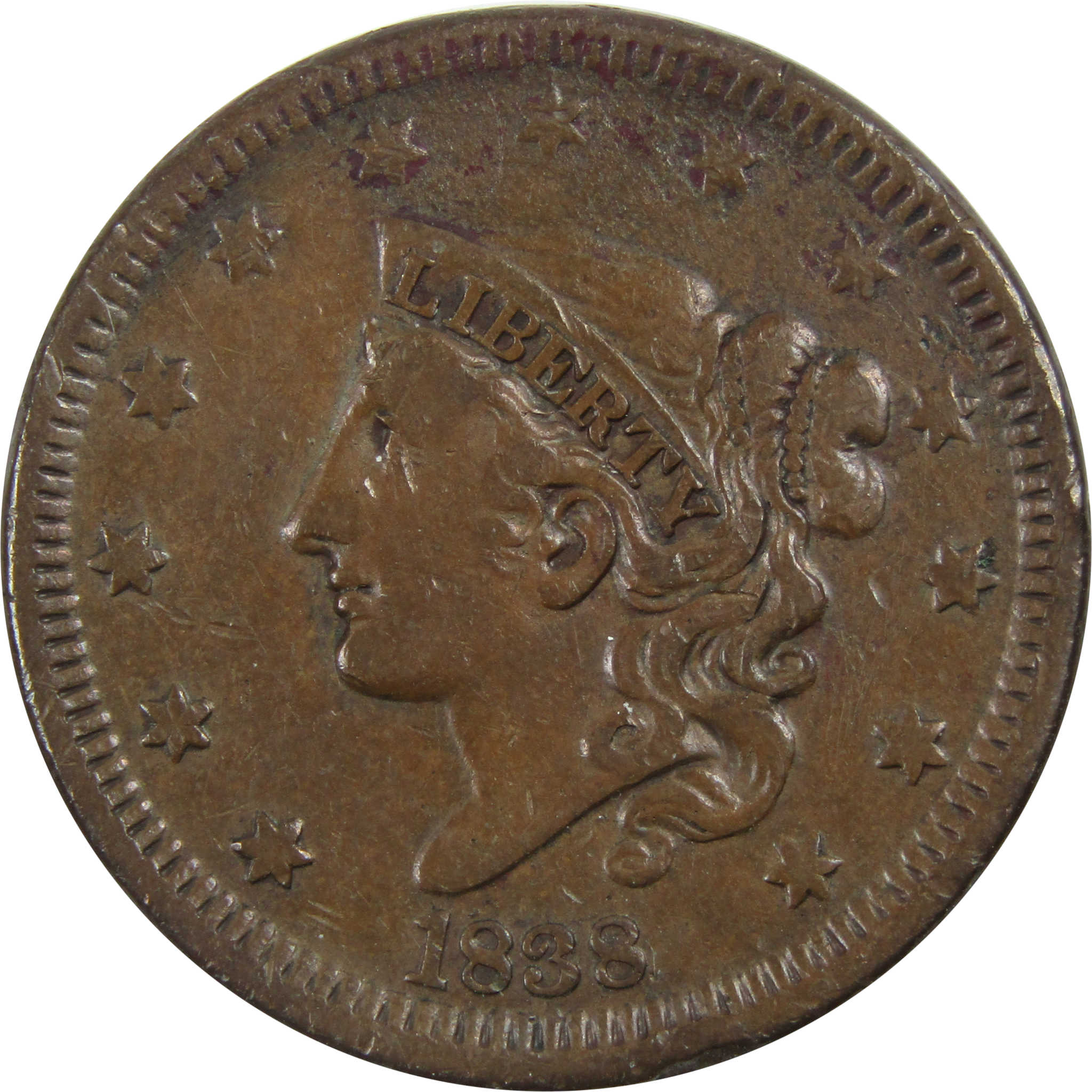 1838 Coronet Head Large Cent VF Very Fine Copper Penny 1c SKU:I13468