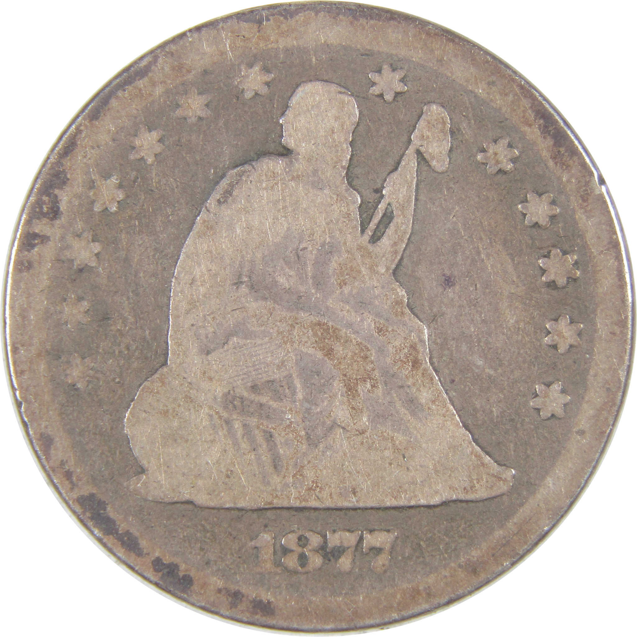 1877 Seated Liberty Quarter AG About Good Silver 25c Coin SKU:I16790