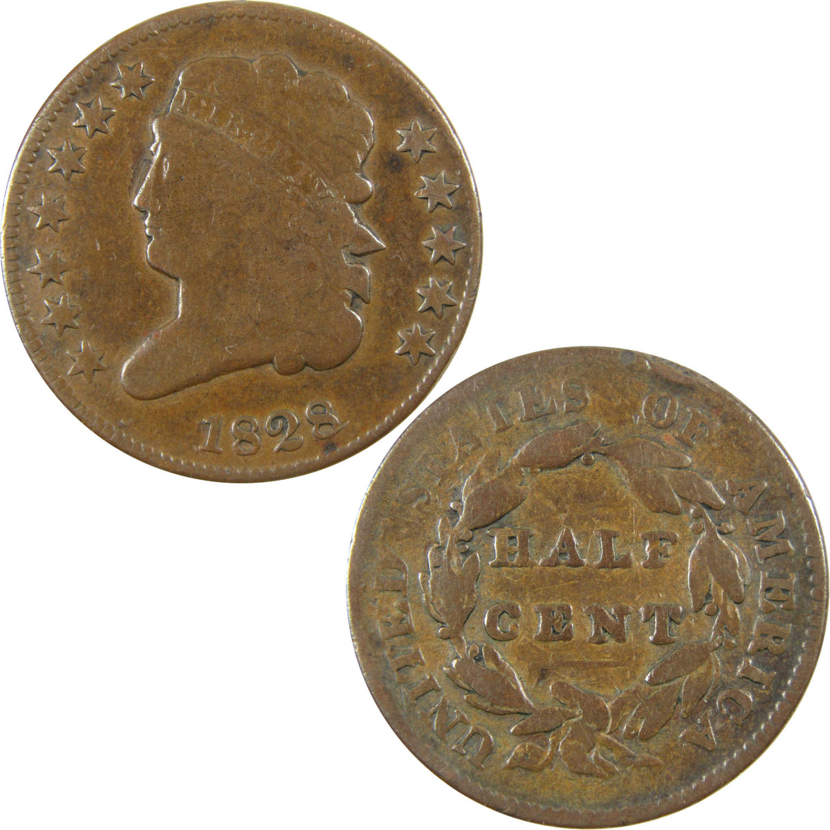 1828 12 Stars Classic Head Copper 1/2c VG Very Good Details SKU:CP1770