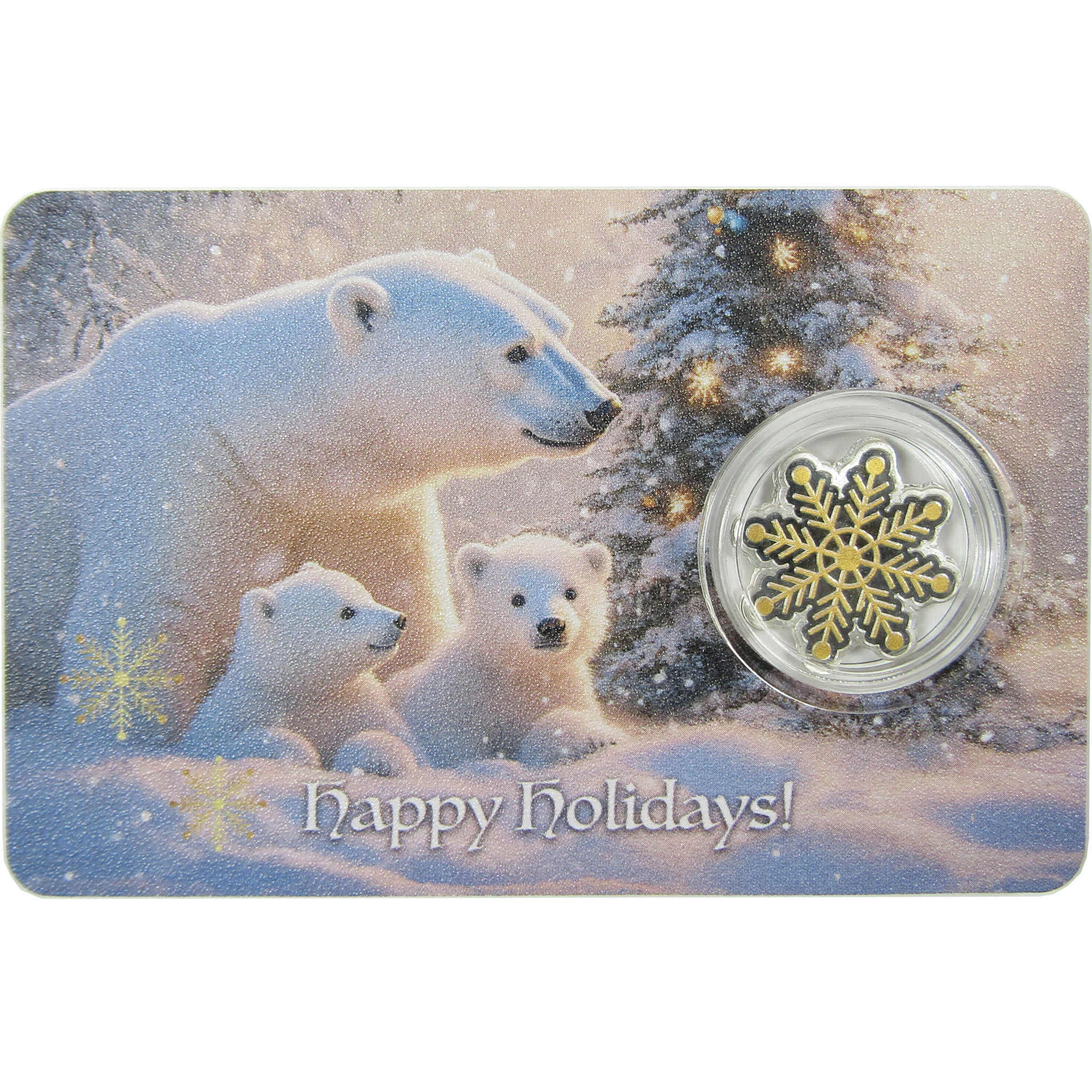 Happy Holidays Polar Bears 1/10 g .999 Silver Bar Collectible