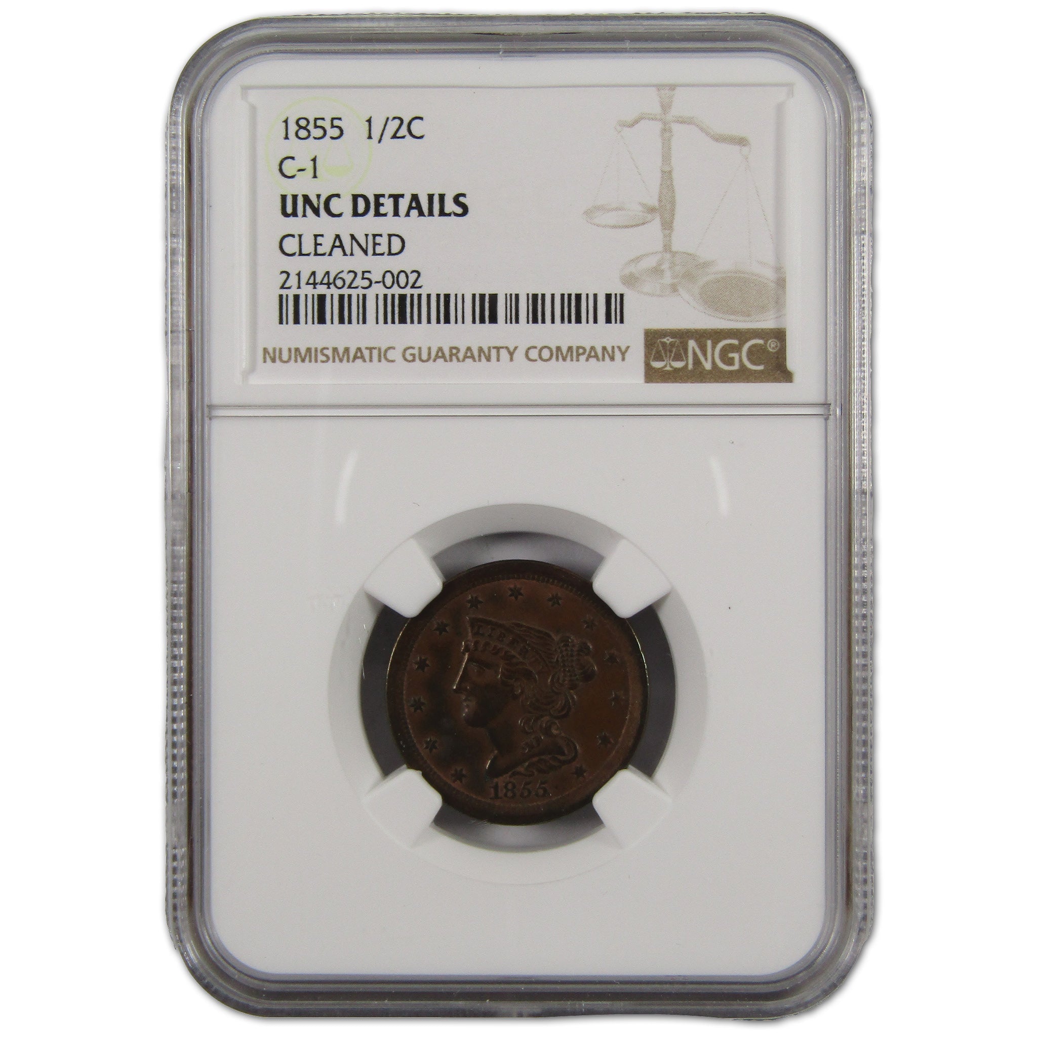 1855 C-1 Braided Hair Half Cent Uncirculated Details NGC SKU:I10768