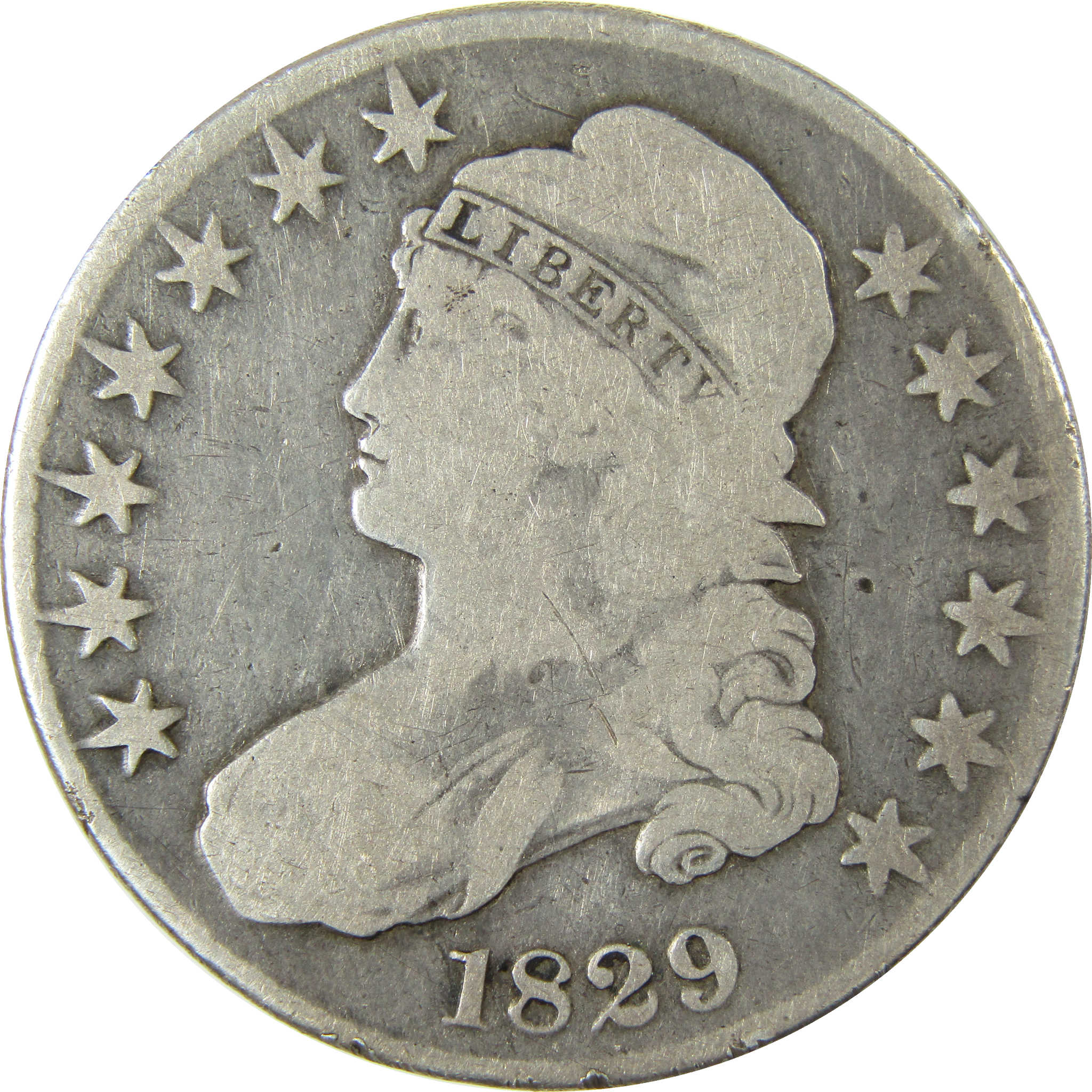 1829 Small Letters Capped Bust Silver 50c VG Very Good SKU:CP1497