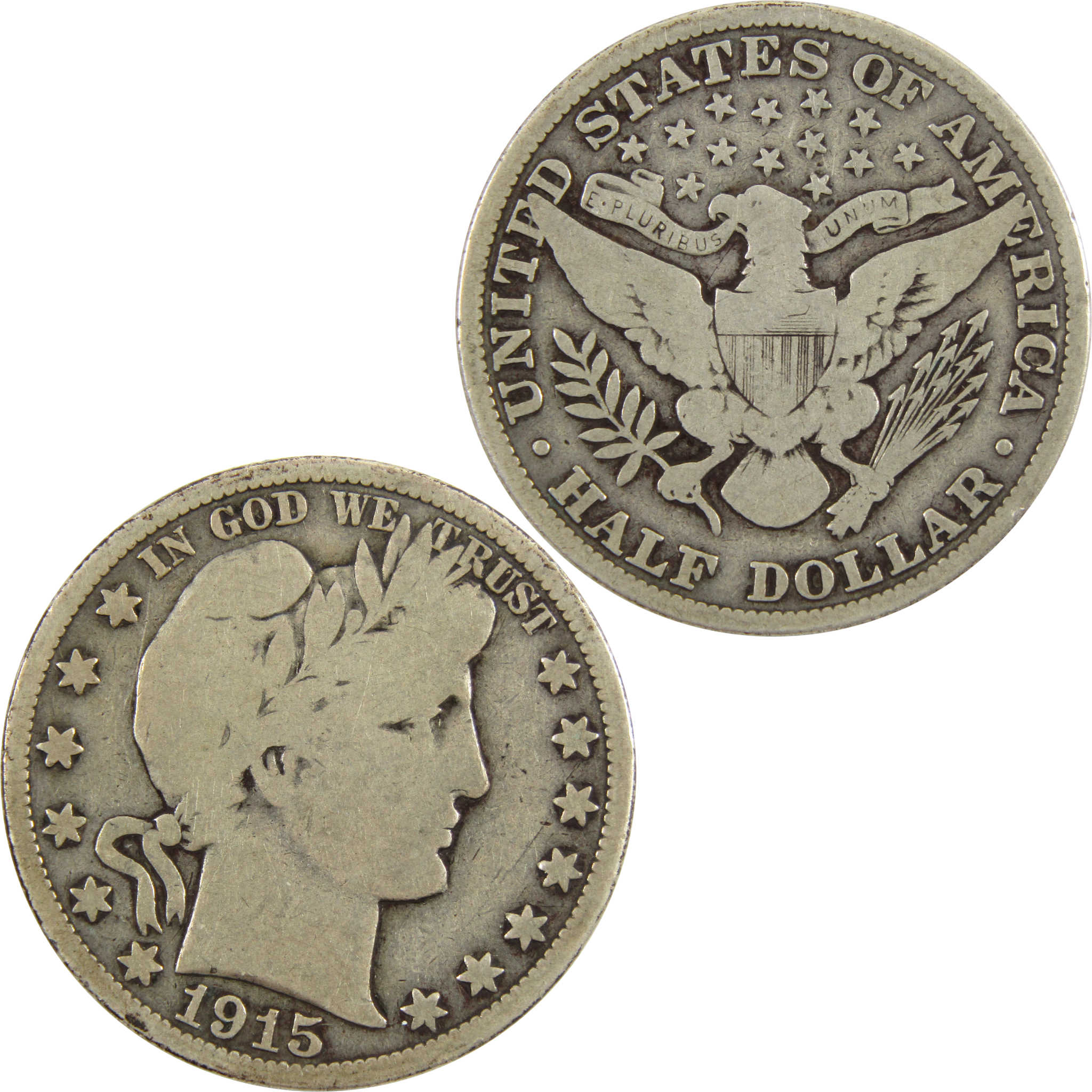 1915 Barber Half Dollar VG Very Good 90% Silver 50c Coin SKU:CPC4974