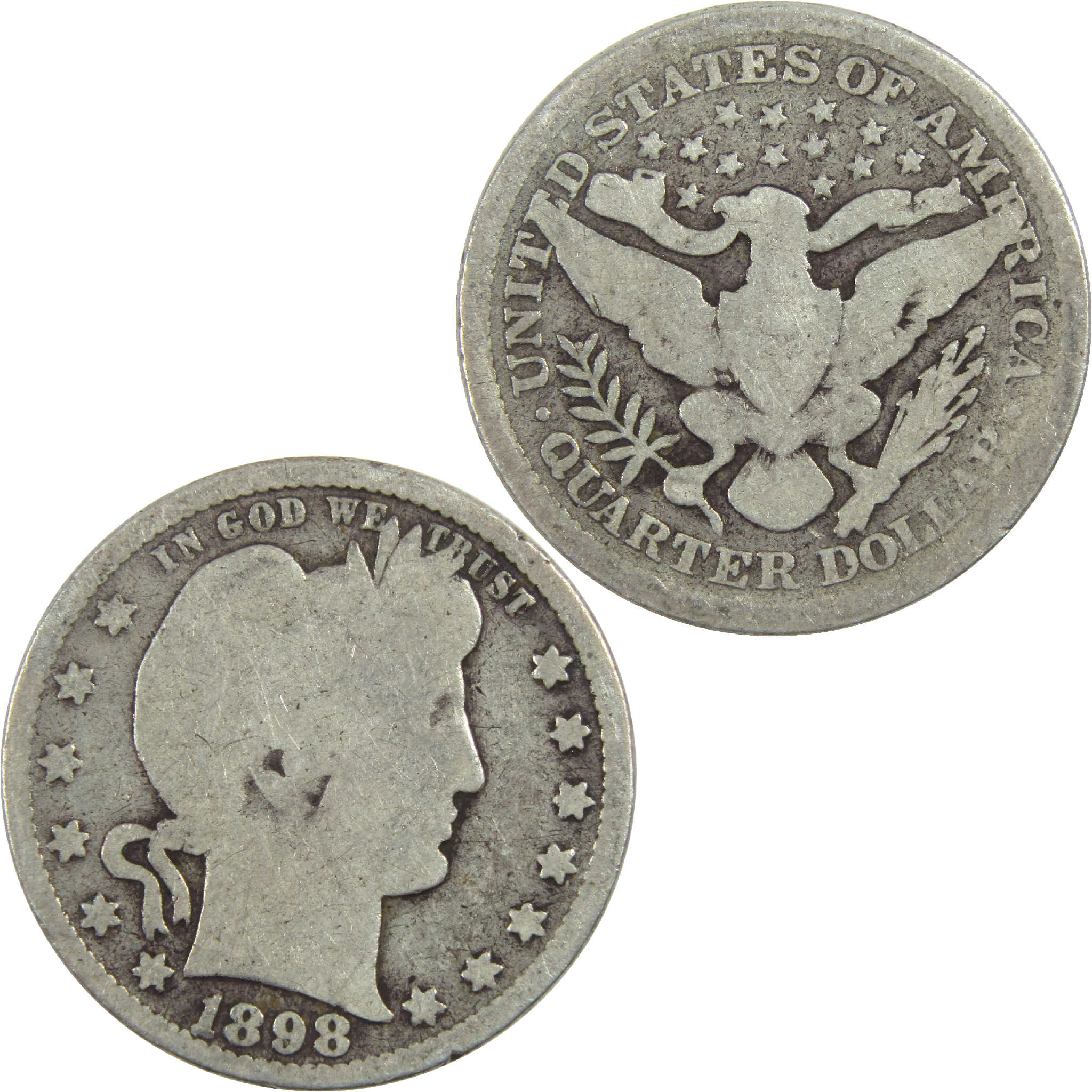 1898 Barber Quarter G Good Silver 25c Coin SKU:I13161