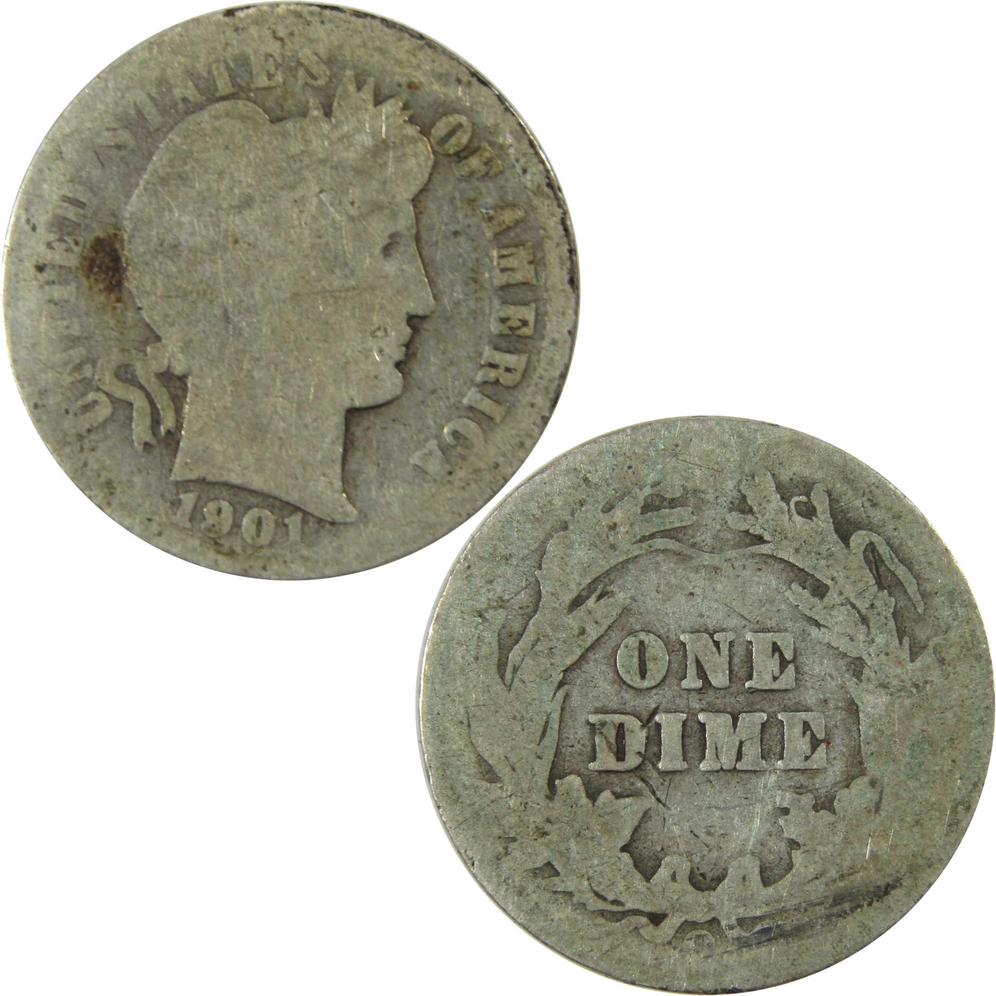 1901 O Barber Silver Dime AG About Good 10c Coin Collectible SKU:CP700
