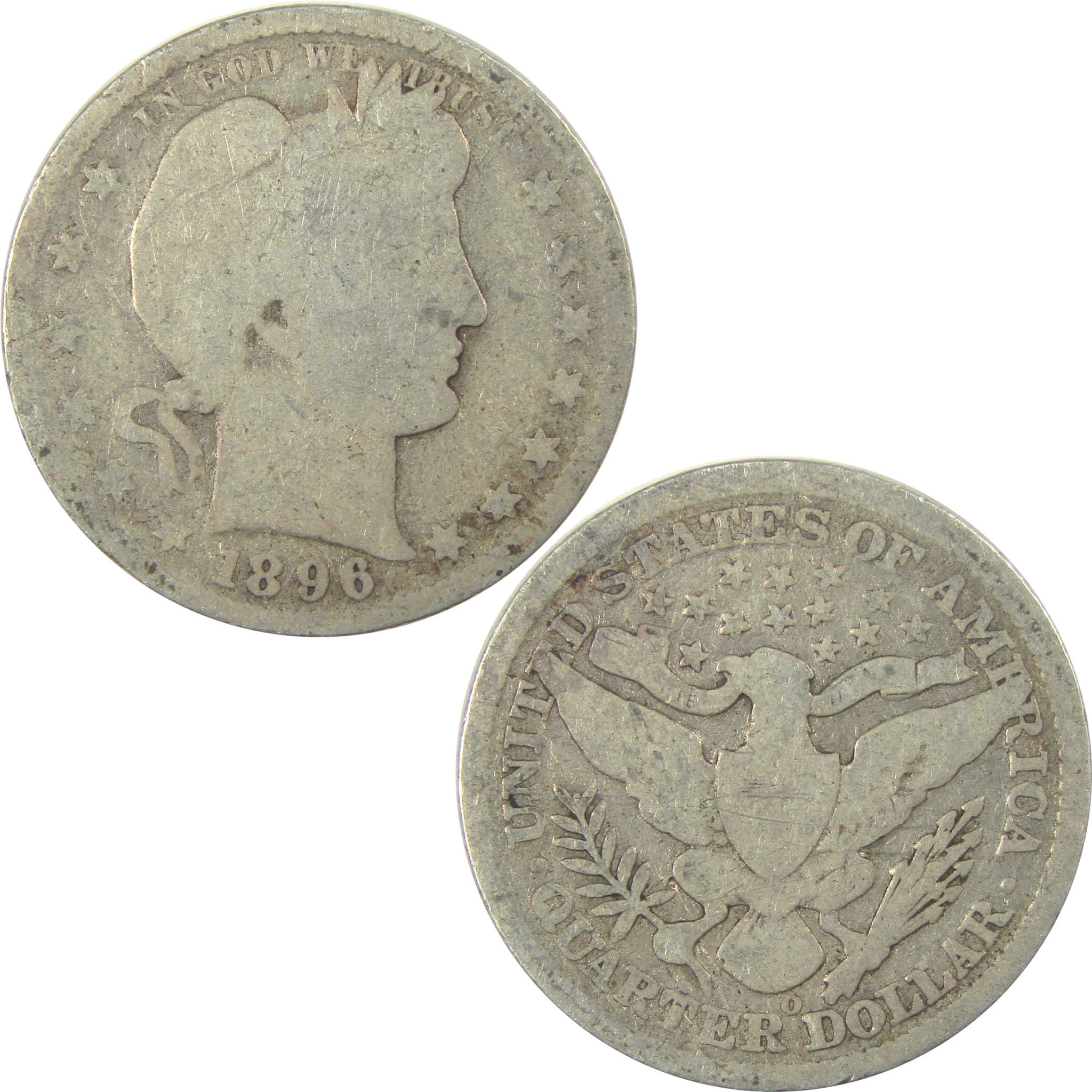 1896 O Barber Quarter AG About Good Details Silver 25c Coin SKU:I21852