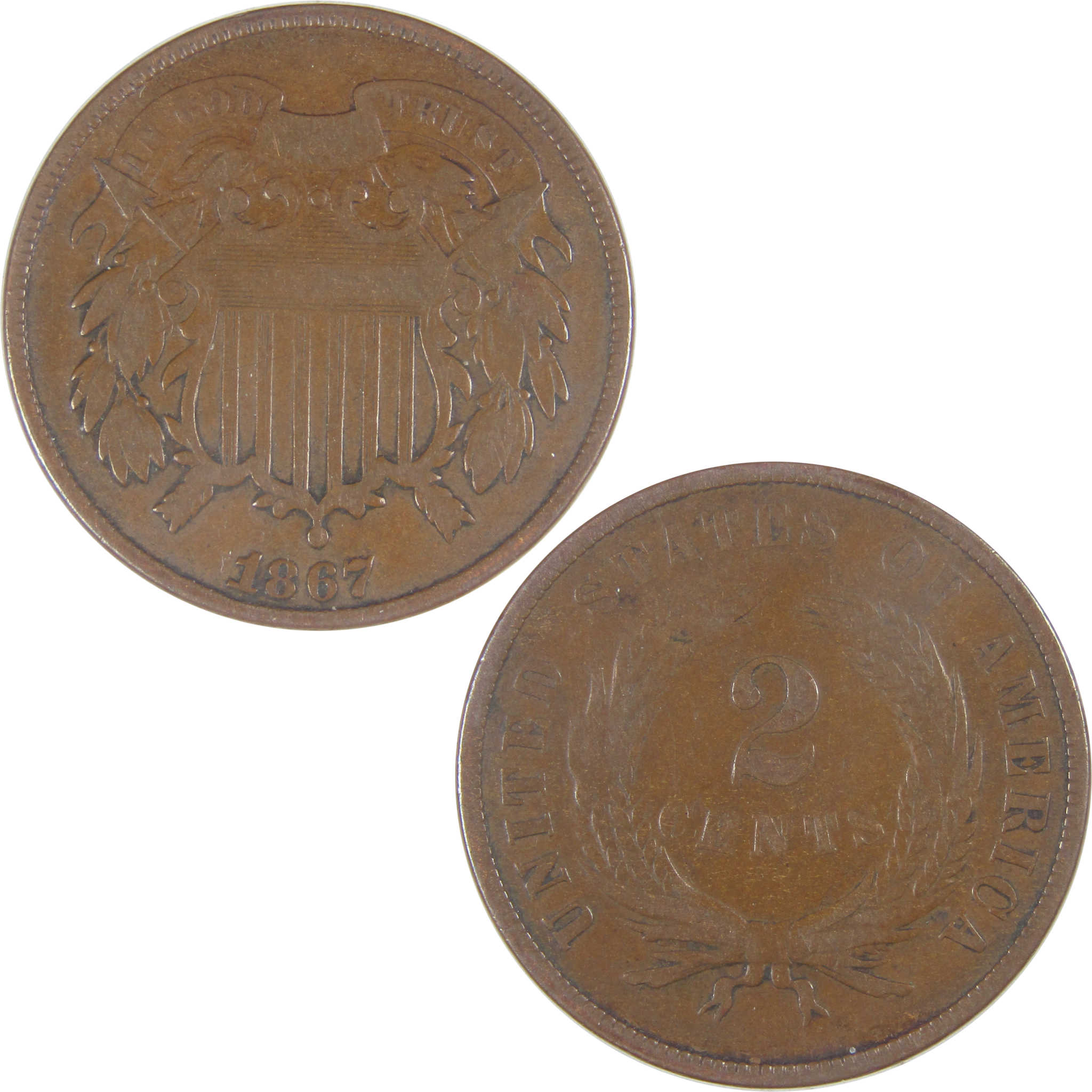 1867 Two Cent Piece F Fine 2c Coin SKU:I17291