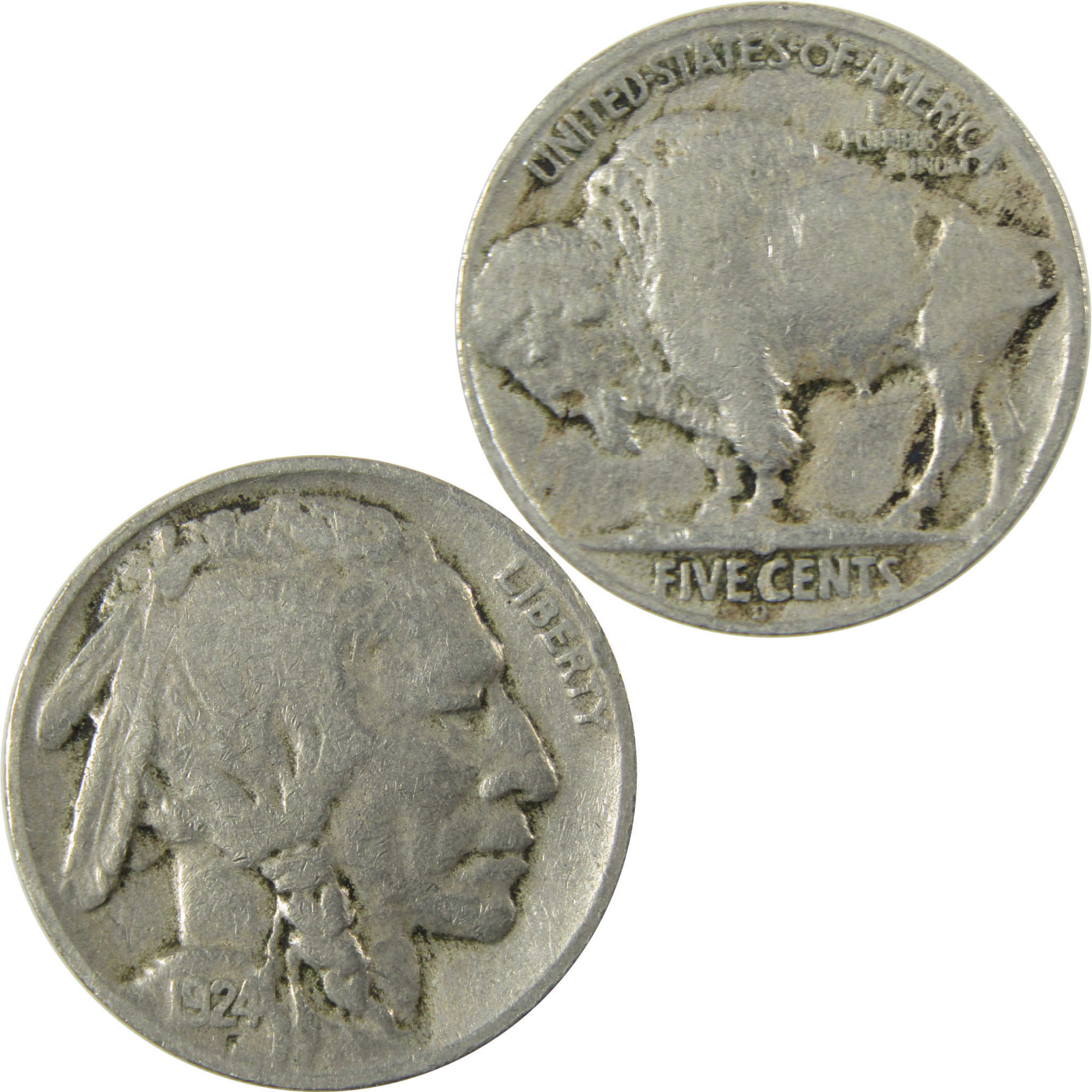 1924 D Indian Head Buffalo Nickel F Fine 5c Coin SKU:I28131
