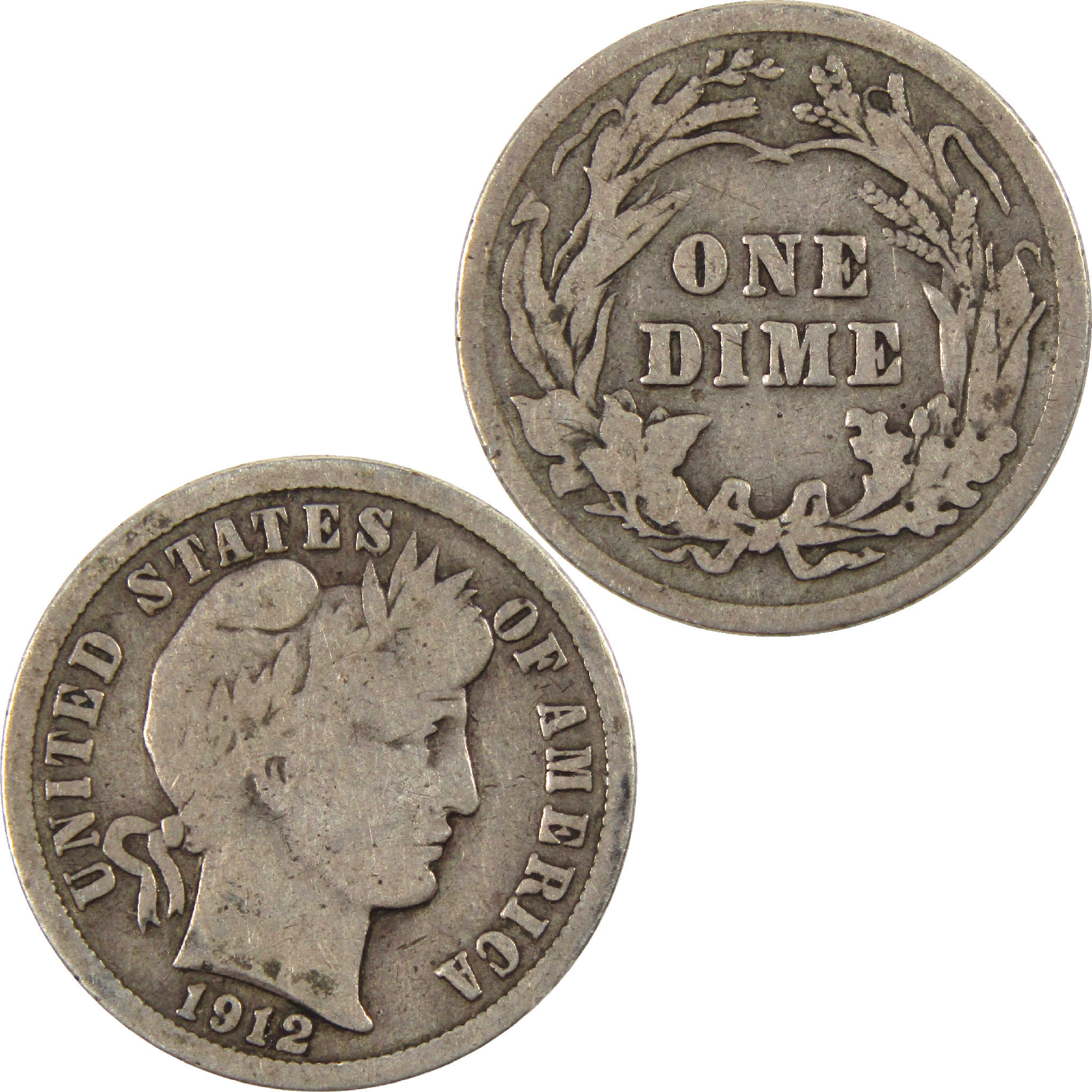 1912 Barber Dime G Good Silver 10c Coin