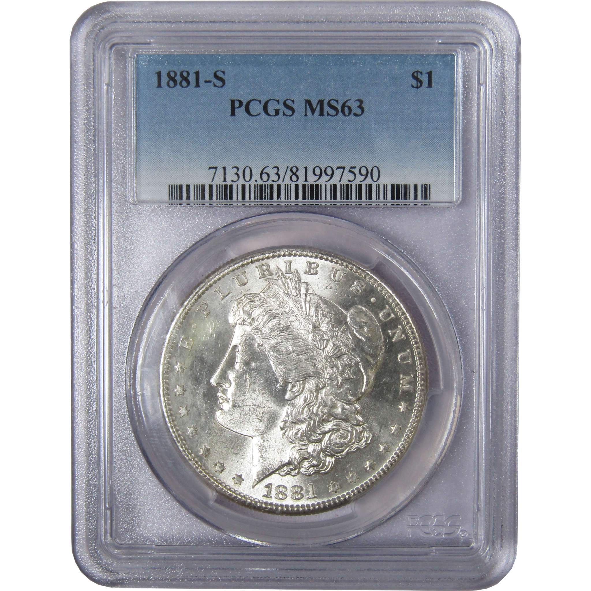 1881 S Morgan Dollar MS 63 PCGS 90% Silver $1 US Coin Collectible - Morgan coin - Morgan silver dollar - Morgan silver dollar for sale - Profile Coins &amp; Collectibles