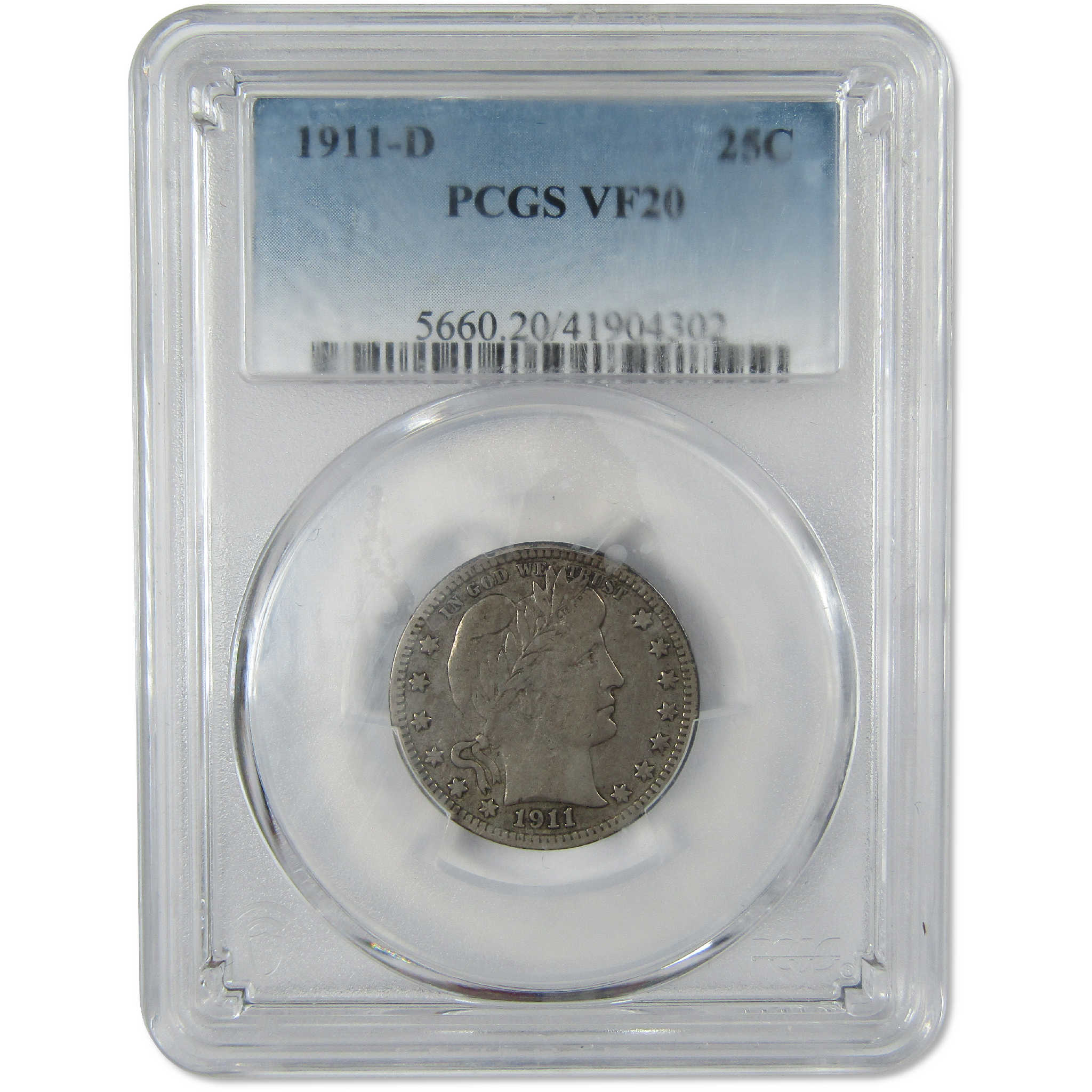 1911 D Barber Silver Quarter VF 20 PCGS 25c Coin Collectible