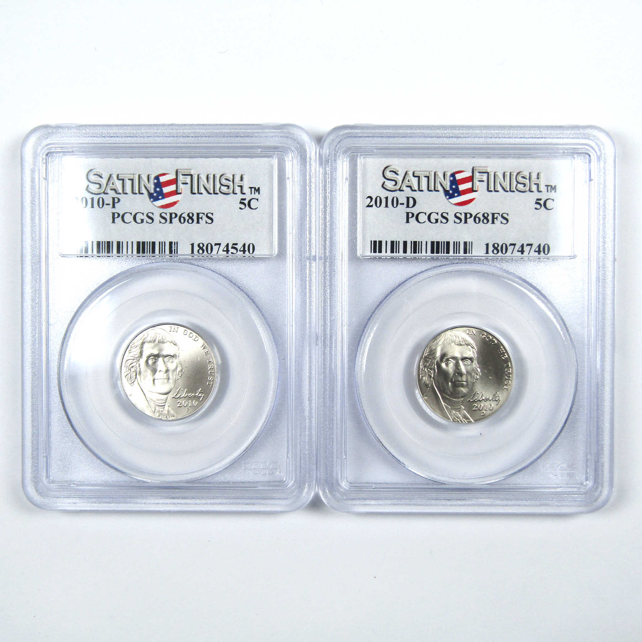 2010 P&D Jefferson Nickel 2 Coin Set SP 68 FS PCGS Satin SKU:CPC5494