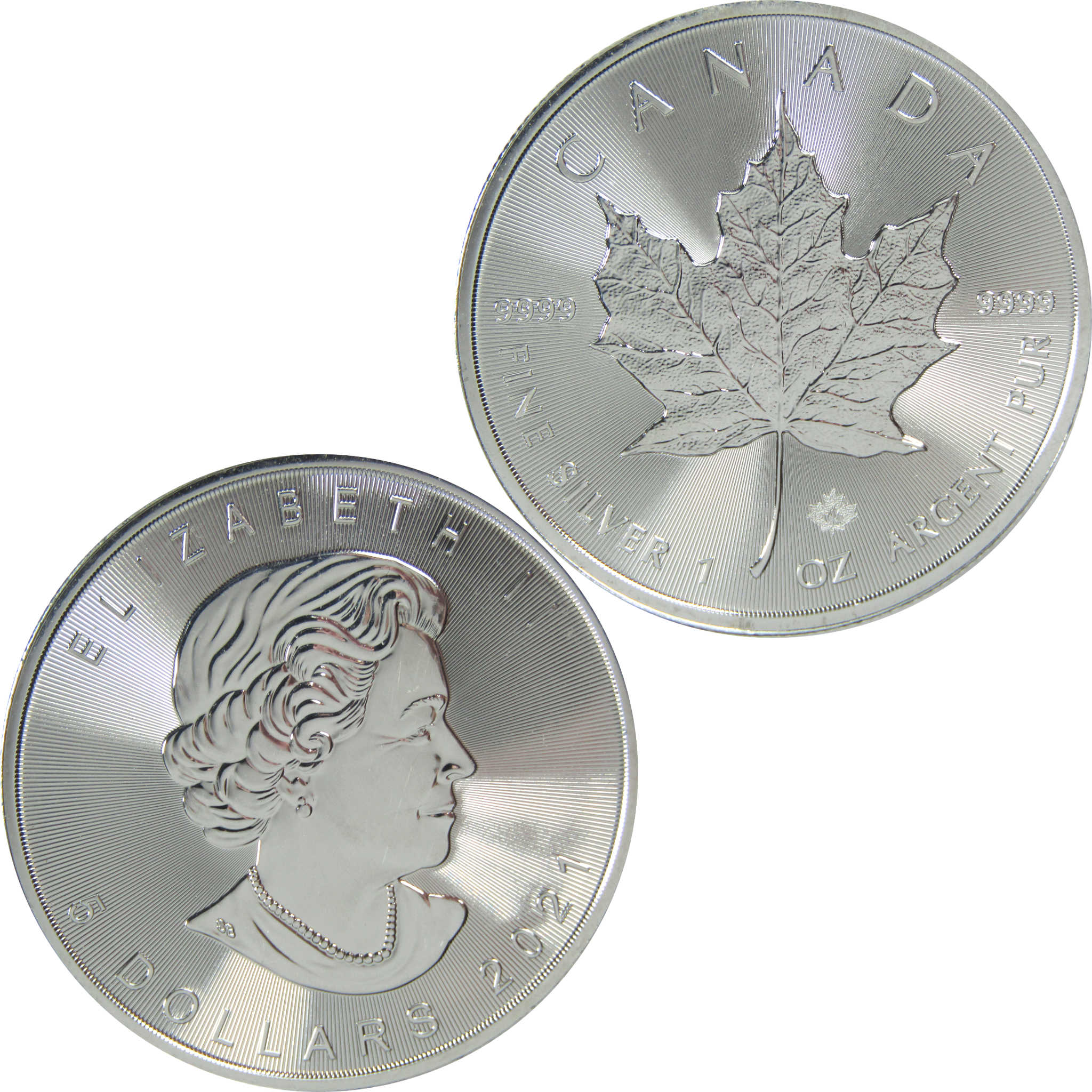 2021 Canadian Maple Leaf Uncirculated 1 oz .9999 Silver Bullion $5