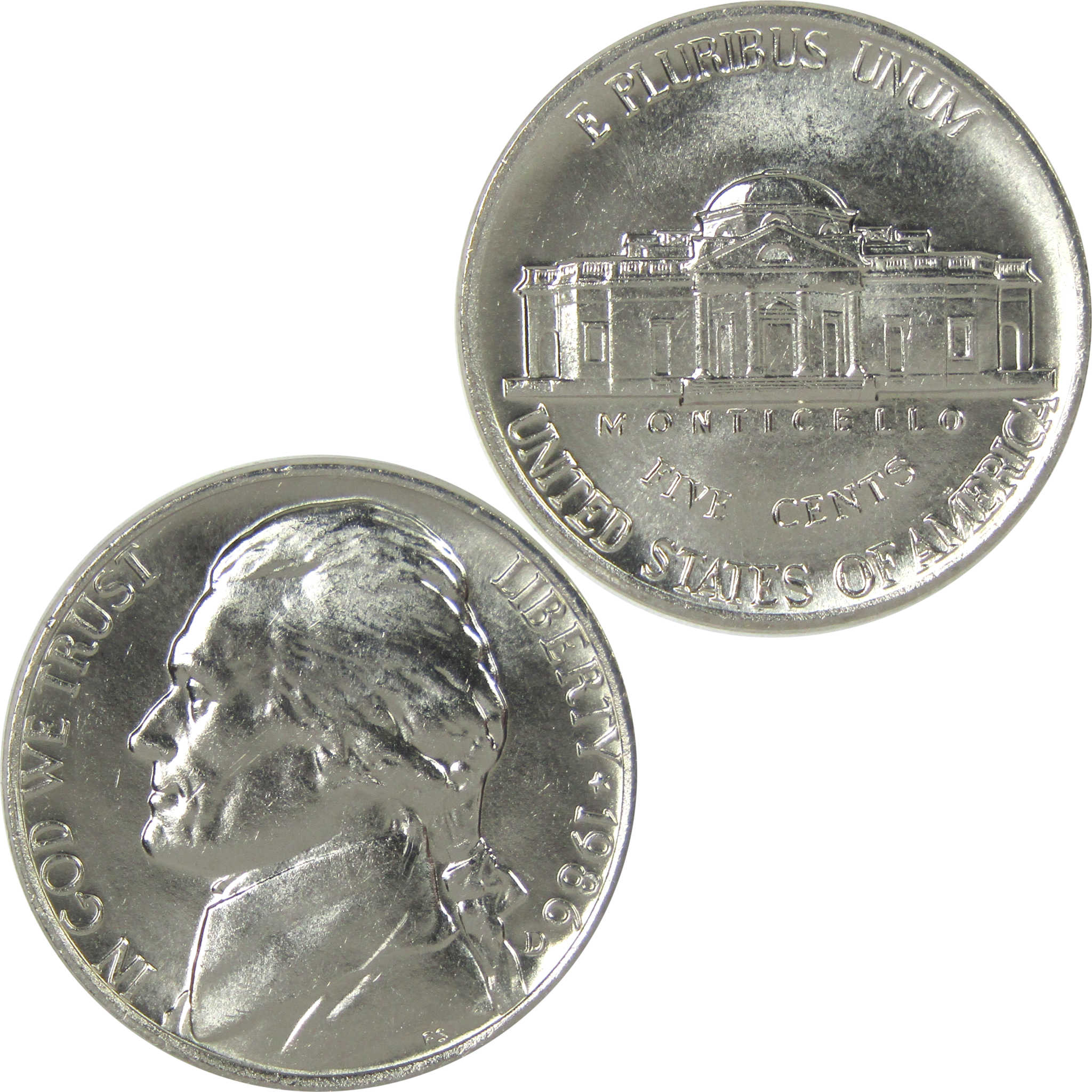 1986 D Jefferson Nickel Uncirculated 5c Coin