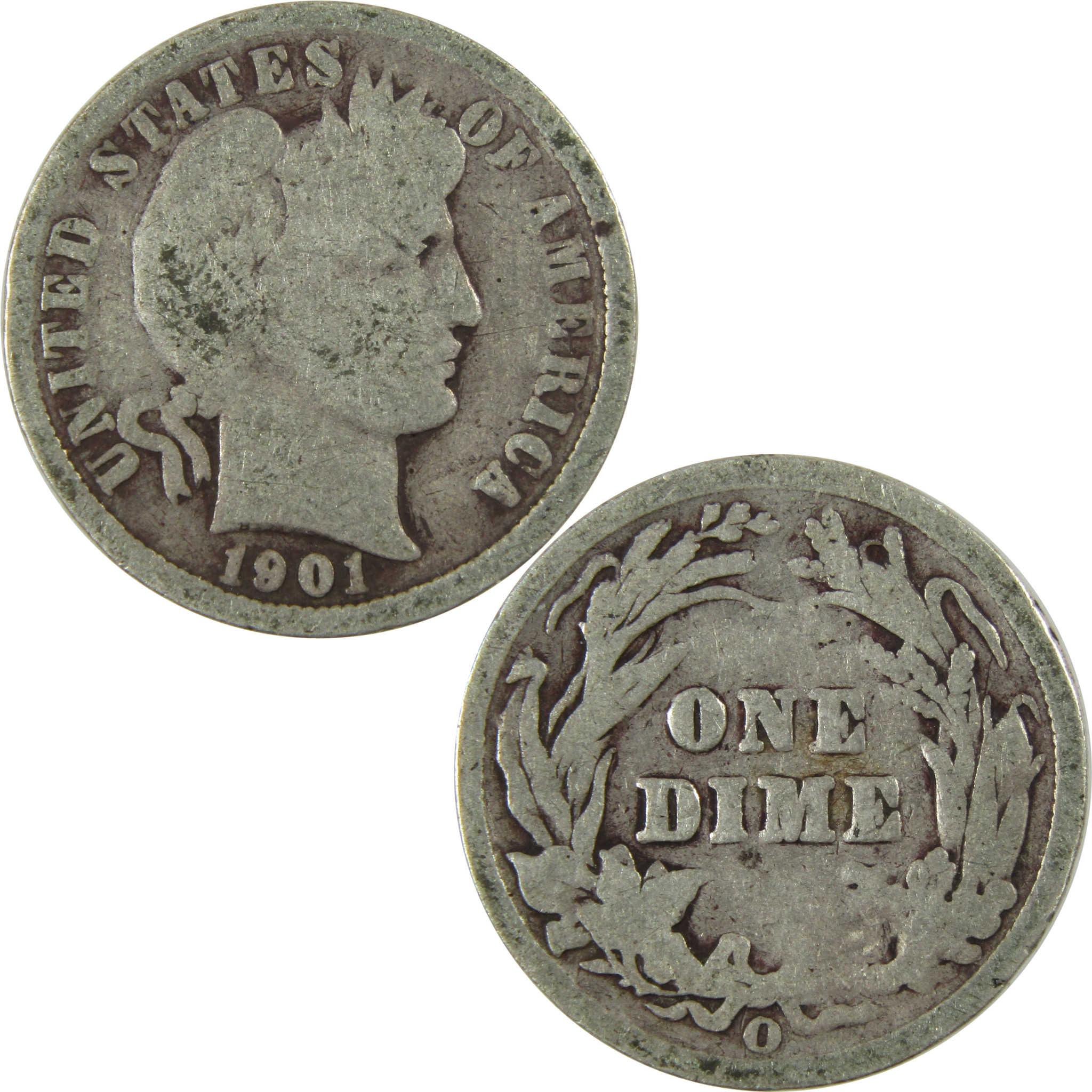 1901 O Barber Silver Dime AG About Good 10c Coin Collectible SKU:CP701