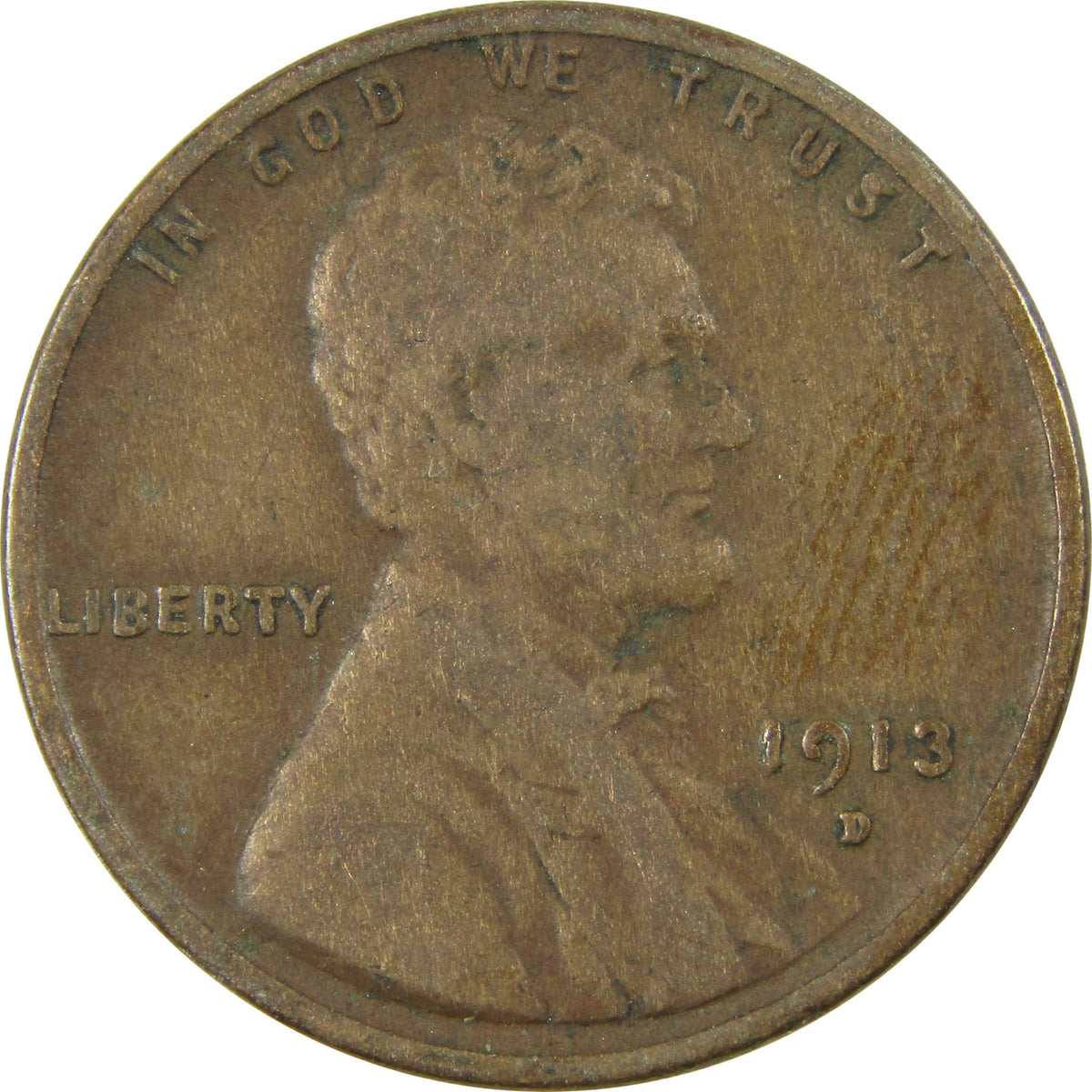 1913 D Lincoln Wheat Cent F Fine Details Penny 1c Coin SKU:I28151