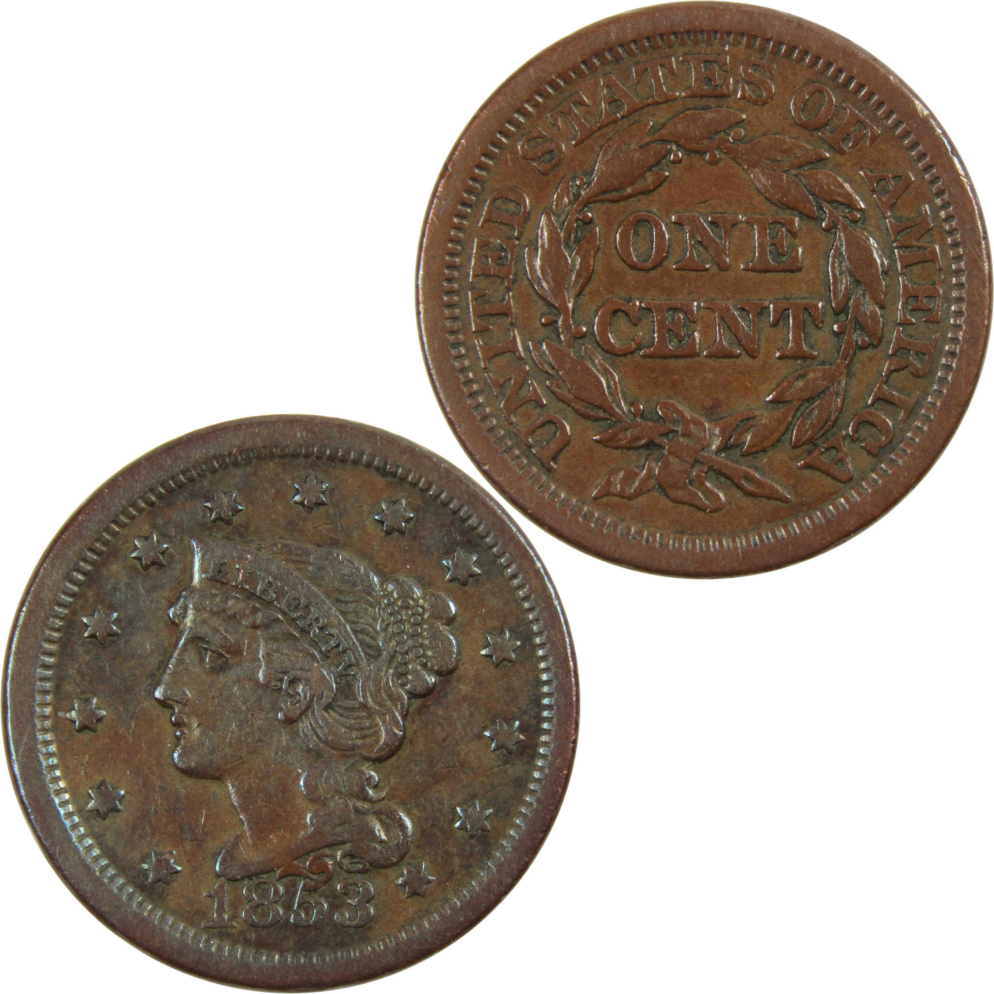 1853 Braided Hair Large Cent VF Very Fine Copper Penny SKU:I8160