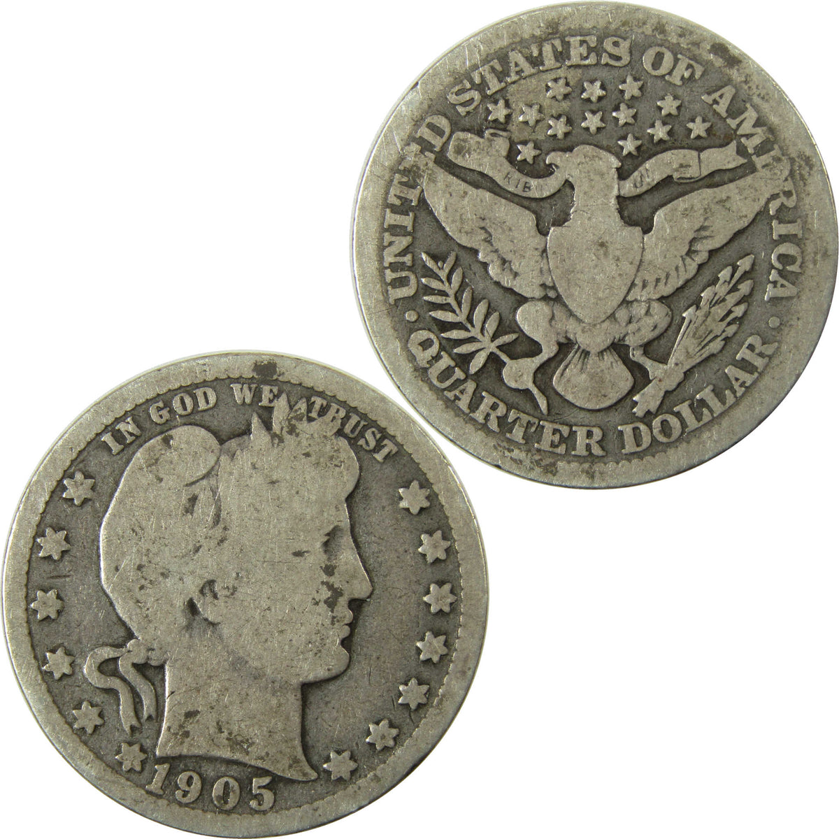 1905 Barber Silver Quarter G Good 25c Coin Collectible SKU:I28497