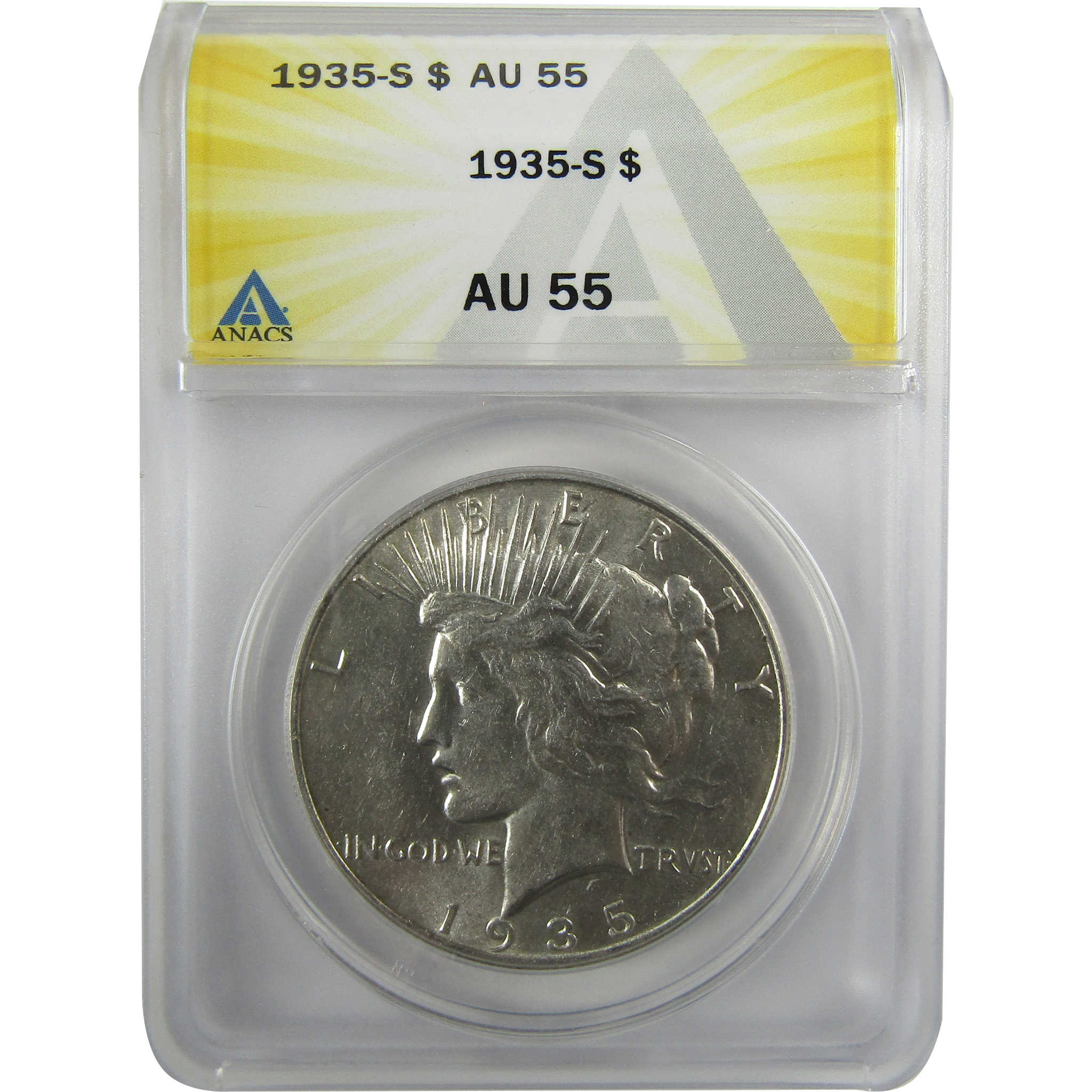 1935 S Peace Silver Dollar AU 55 ANACS $1 Coin Collectible SKU:I28082