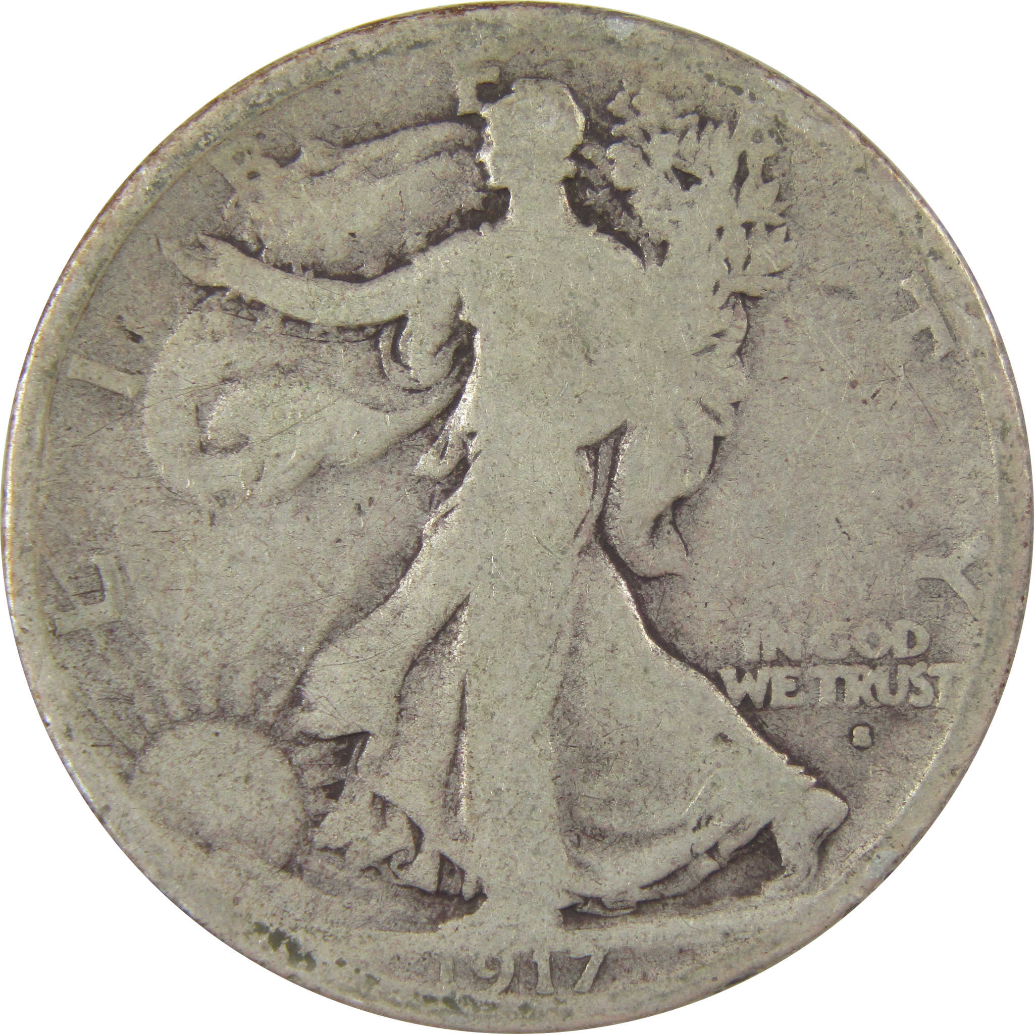 1917 S Obverse Liberty Walking Silver 50c AG About Good SKU:I24139