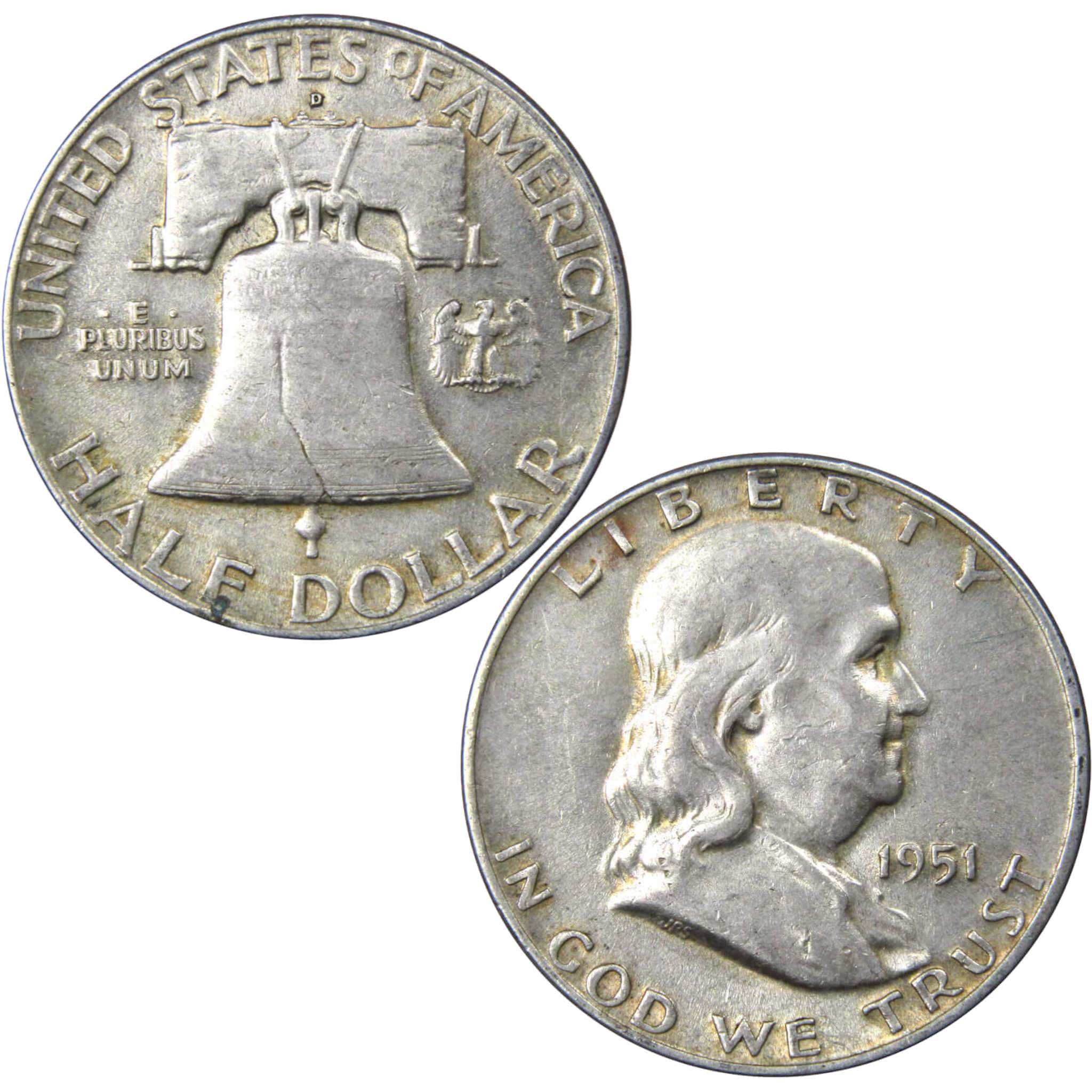 1951 D Franklin Half Dollar XF EF Extremely Fine Silver 50c Coin