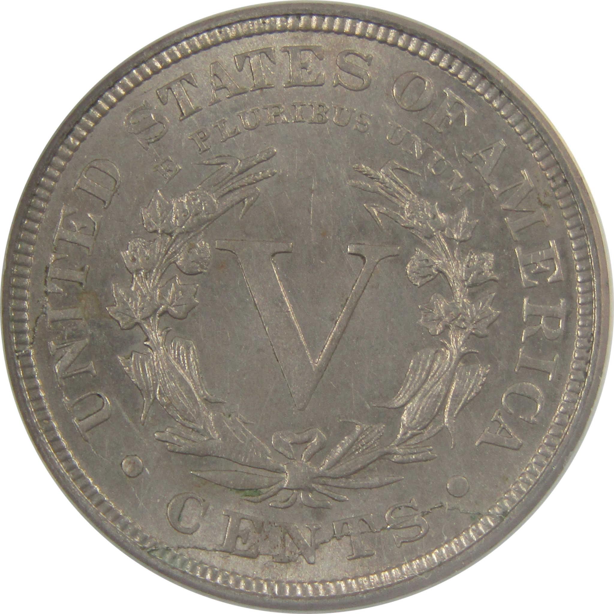 1883 With Cents Liberty Head V 5c AU 58 ANACS Rev Die Break SKU:I24903