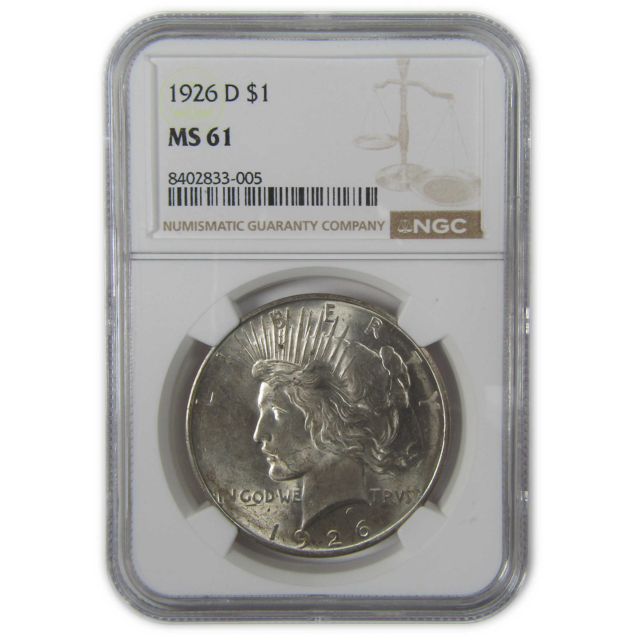 1926 D Peace Dollar MS 61 NGC Silver Uncirculated $1 Coin SKU:I23596
