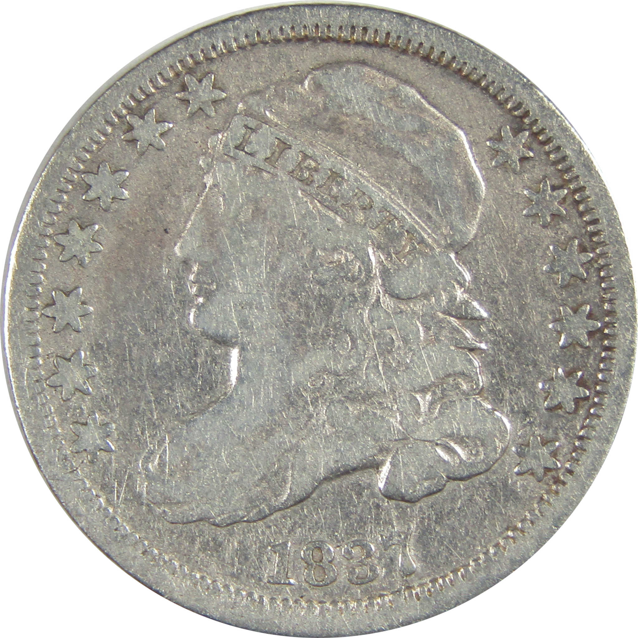 1837 Capped Bust Dime F Fine Details Silver 10c Coin SKU:CPC0945