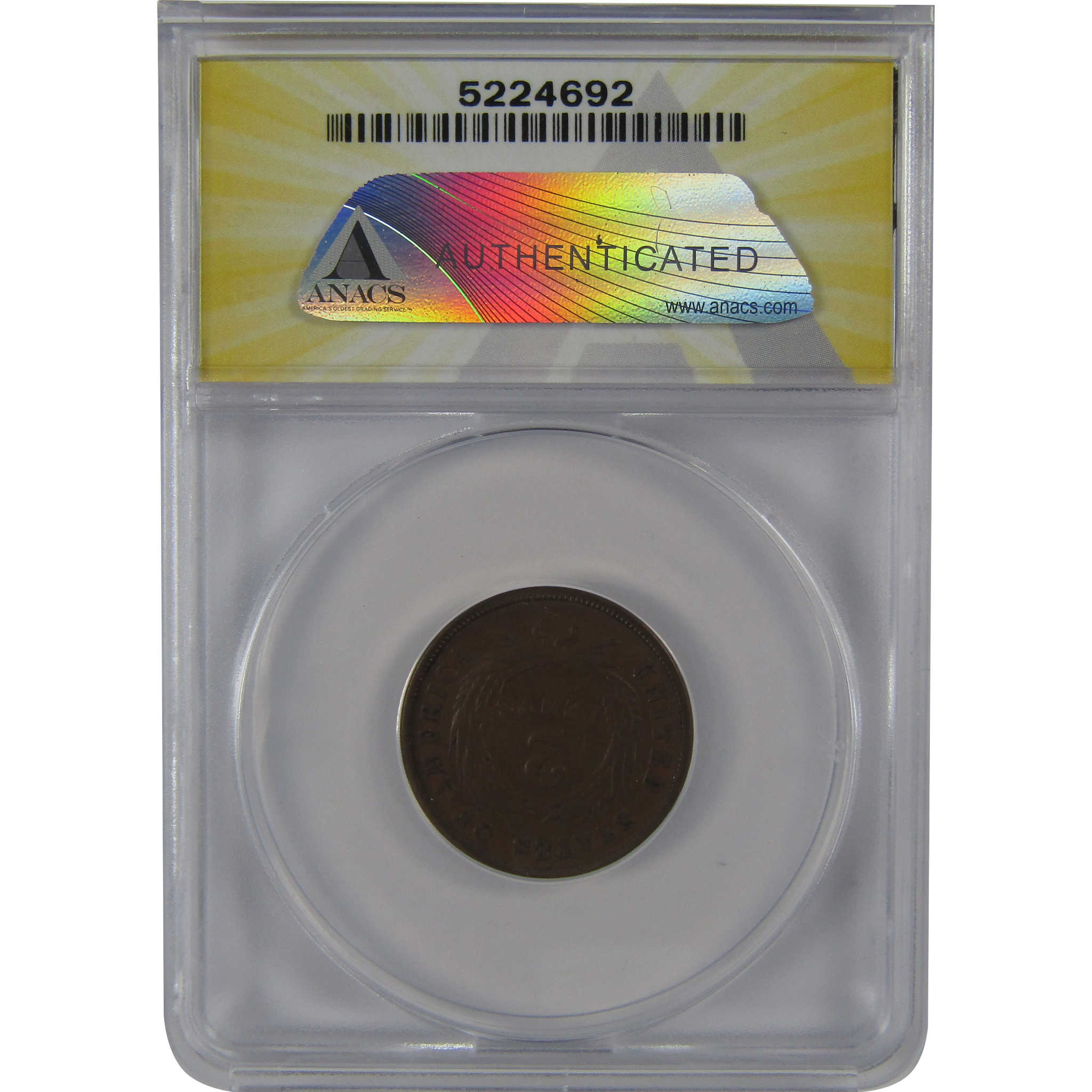 1872 Two Cent Piece F 12 ANACS 2c Coin SKU:I23448