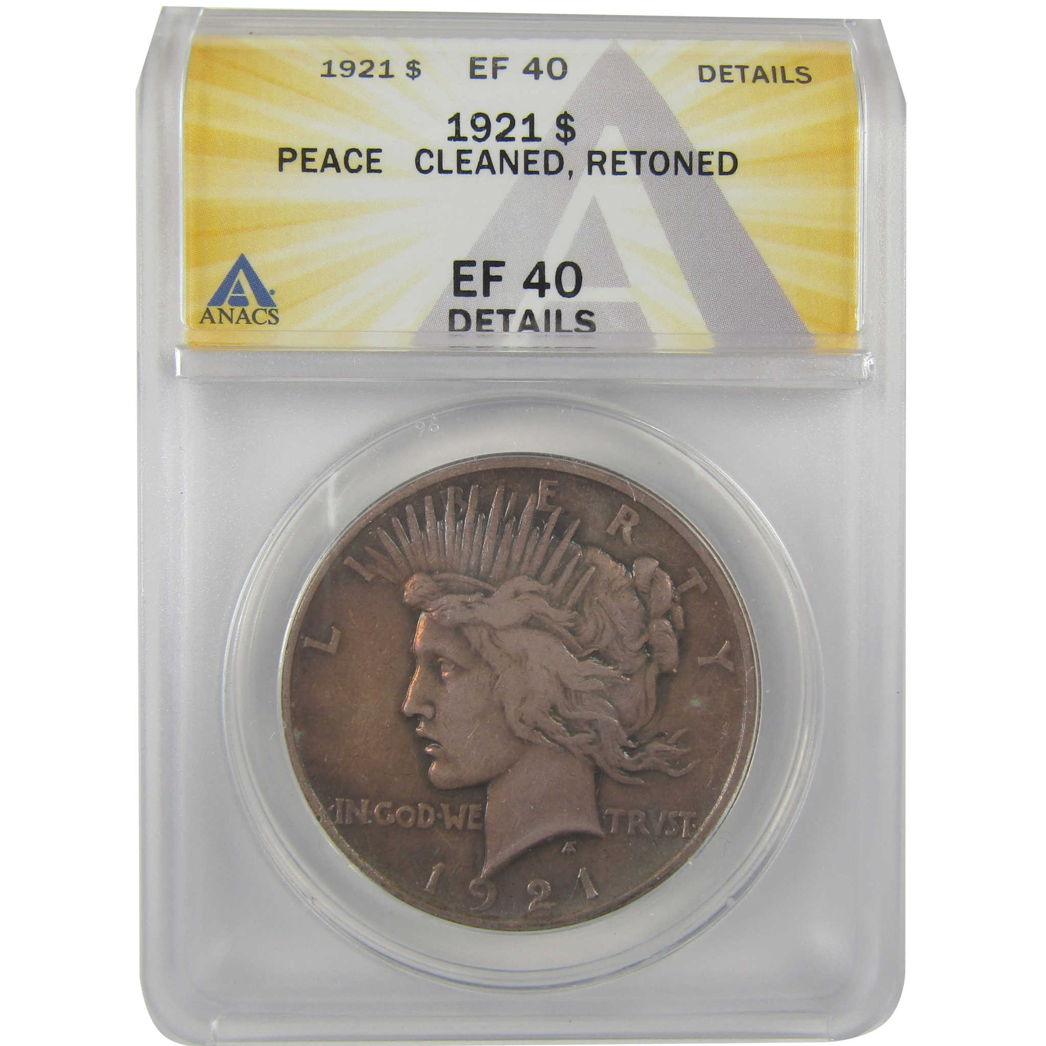 1921 High Relief Peace Dollar EF 40 Details ANACS Silver SKU:I21398