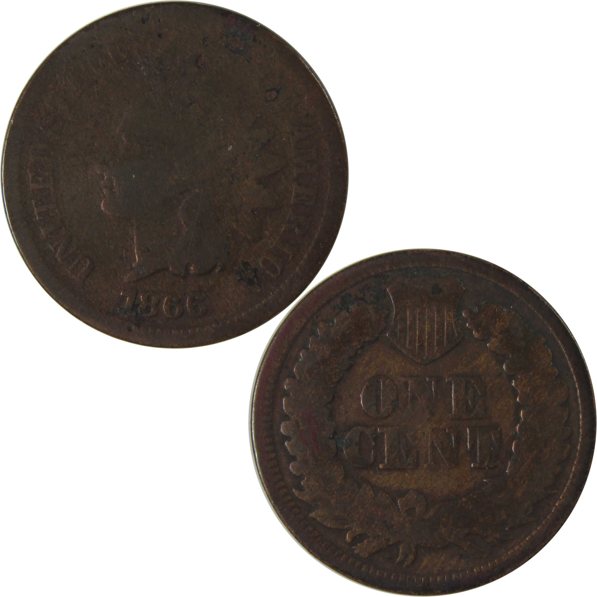 1866 Indian Head Cent AG About Good Details Penny 1c Coin SKU:I22736