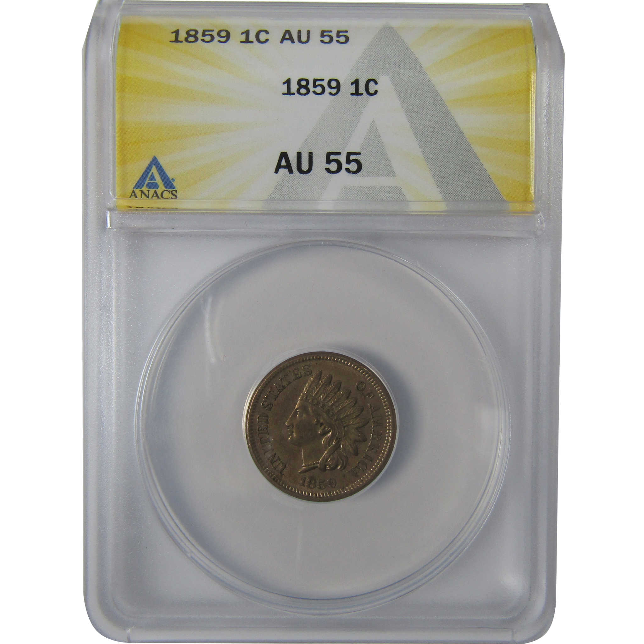 1859 Indian Head Cent AU 55 ANACS Penny 1c Coin Collectible SKU:I23625