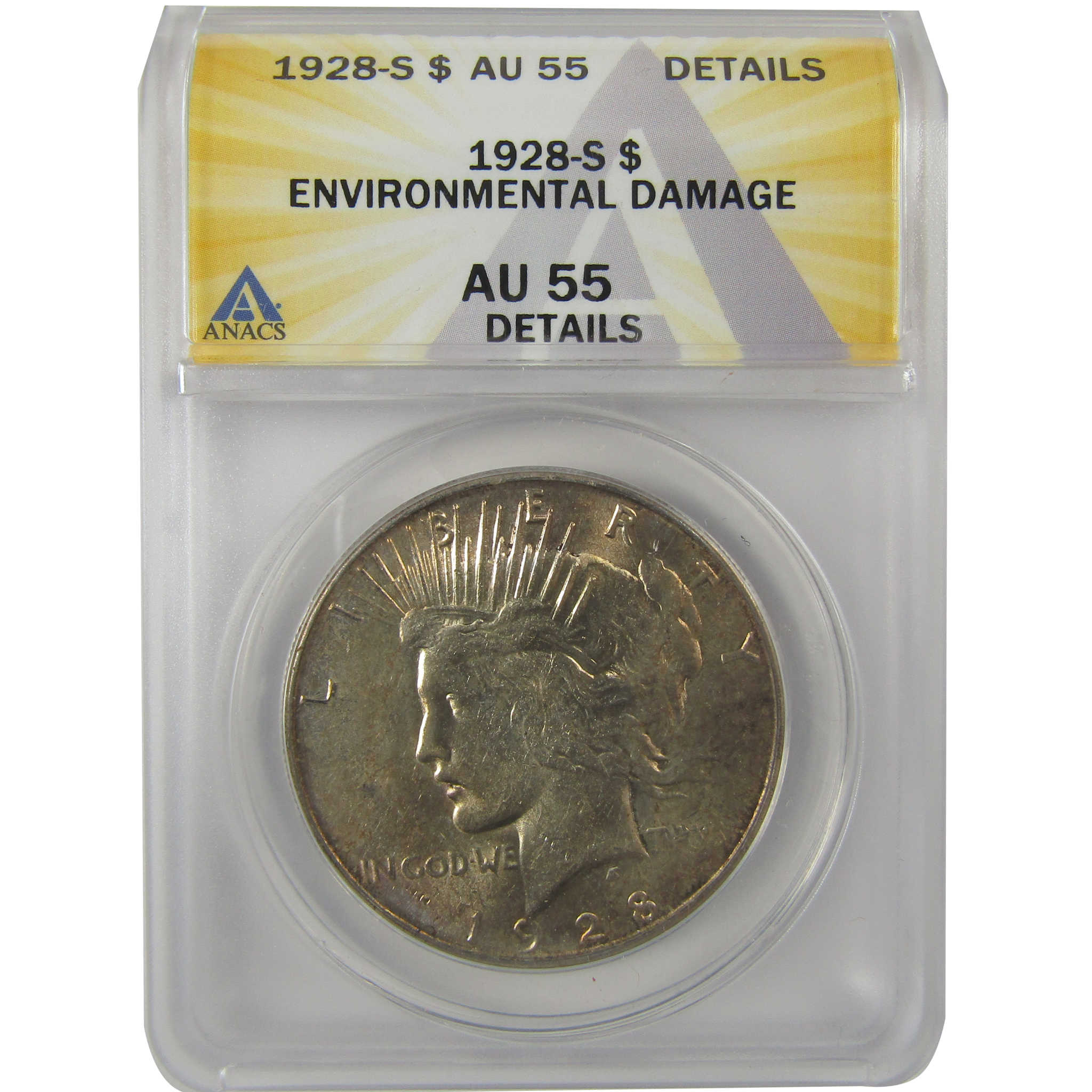 1928 S Peace Dollar AU 55 Details ANACS Silver $1 Coin SKU:I21514