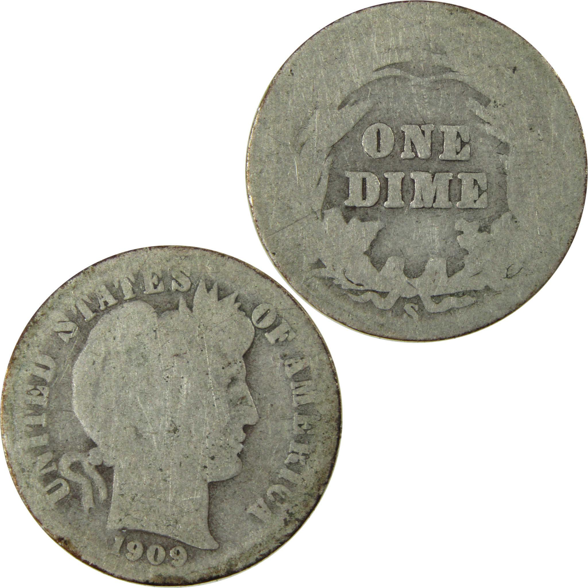 1909 S Barber Silver Dime AG About Good 10c Coin Collectible SKU:CP713