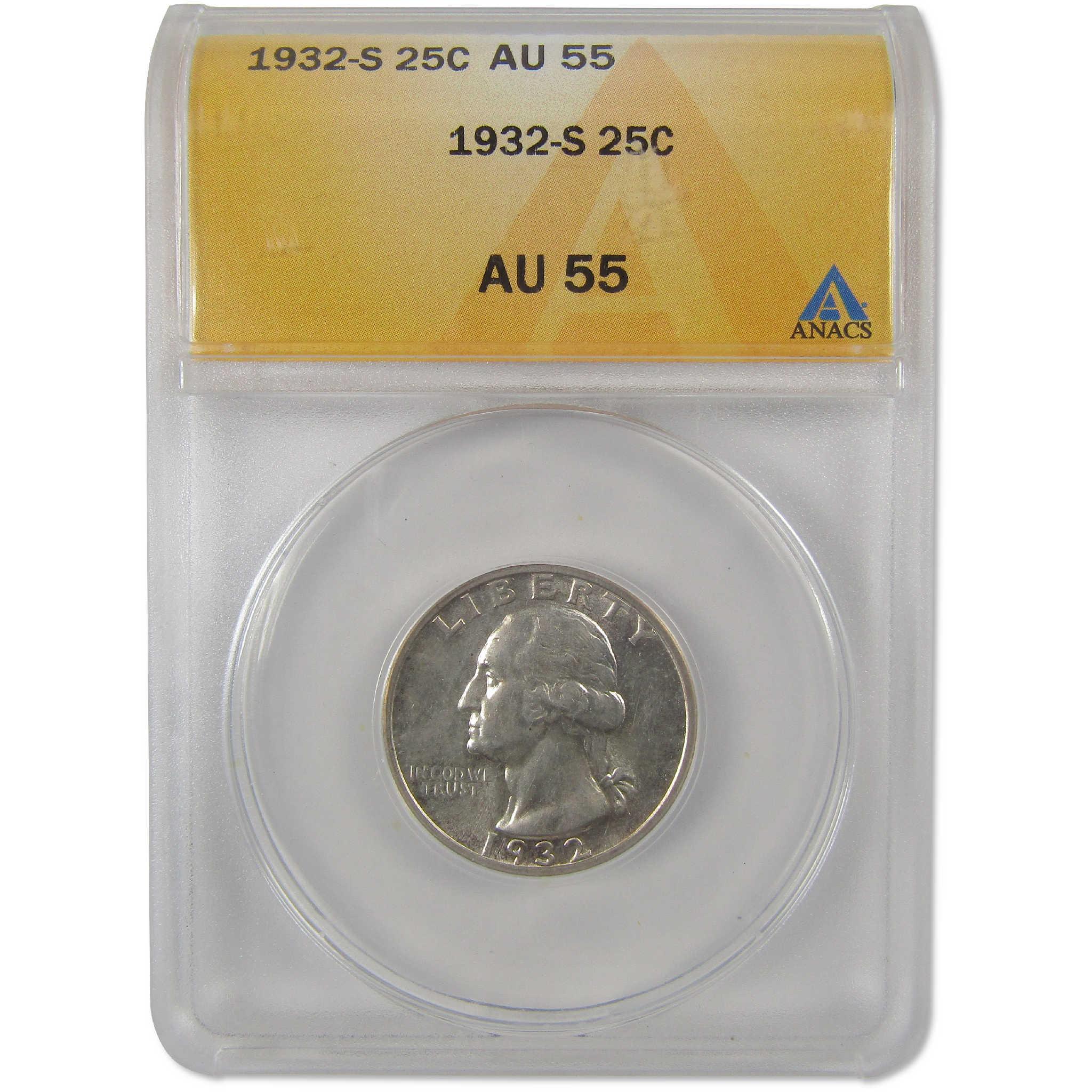 1932 S Washington Silver Quarter AU 55 ANACS 25c Coin Collectible