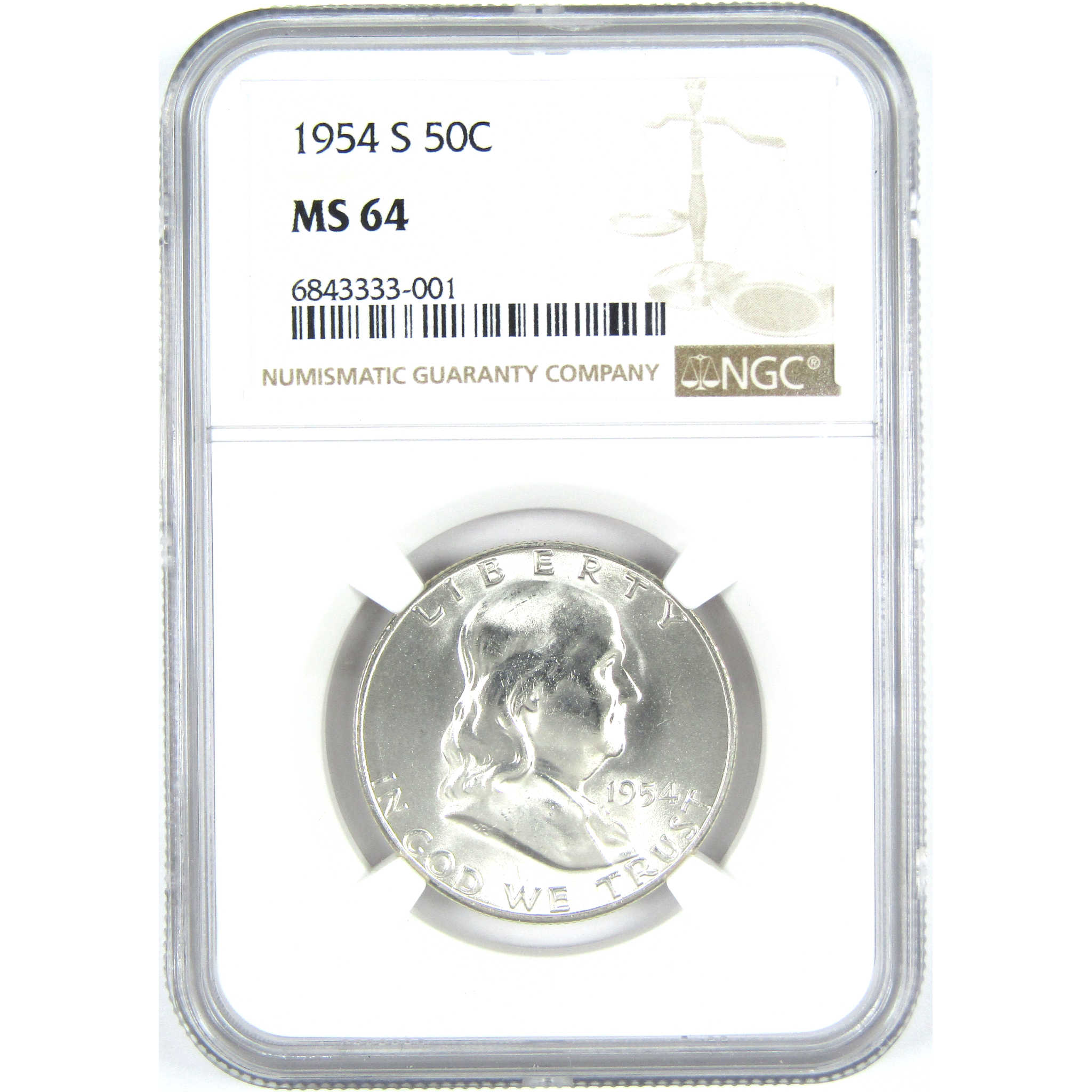 1954 S Franklin Half Dollar MS 64 NGC Silver 50c Unc Coin SKU:I15227