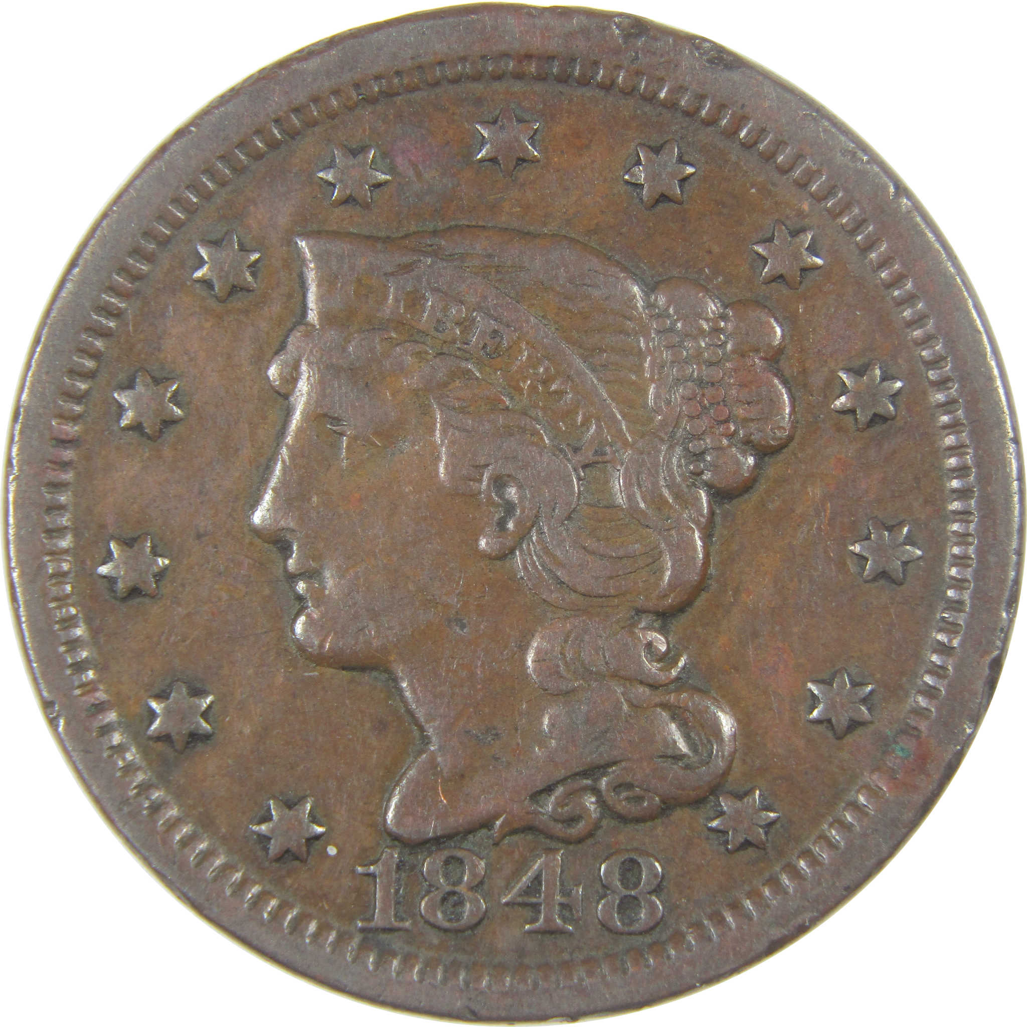 1848 Braided Hair Large Cent VF Very Fine Details Copper SKU:I17121