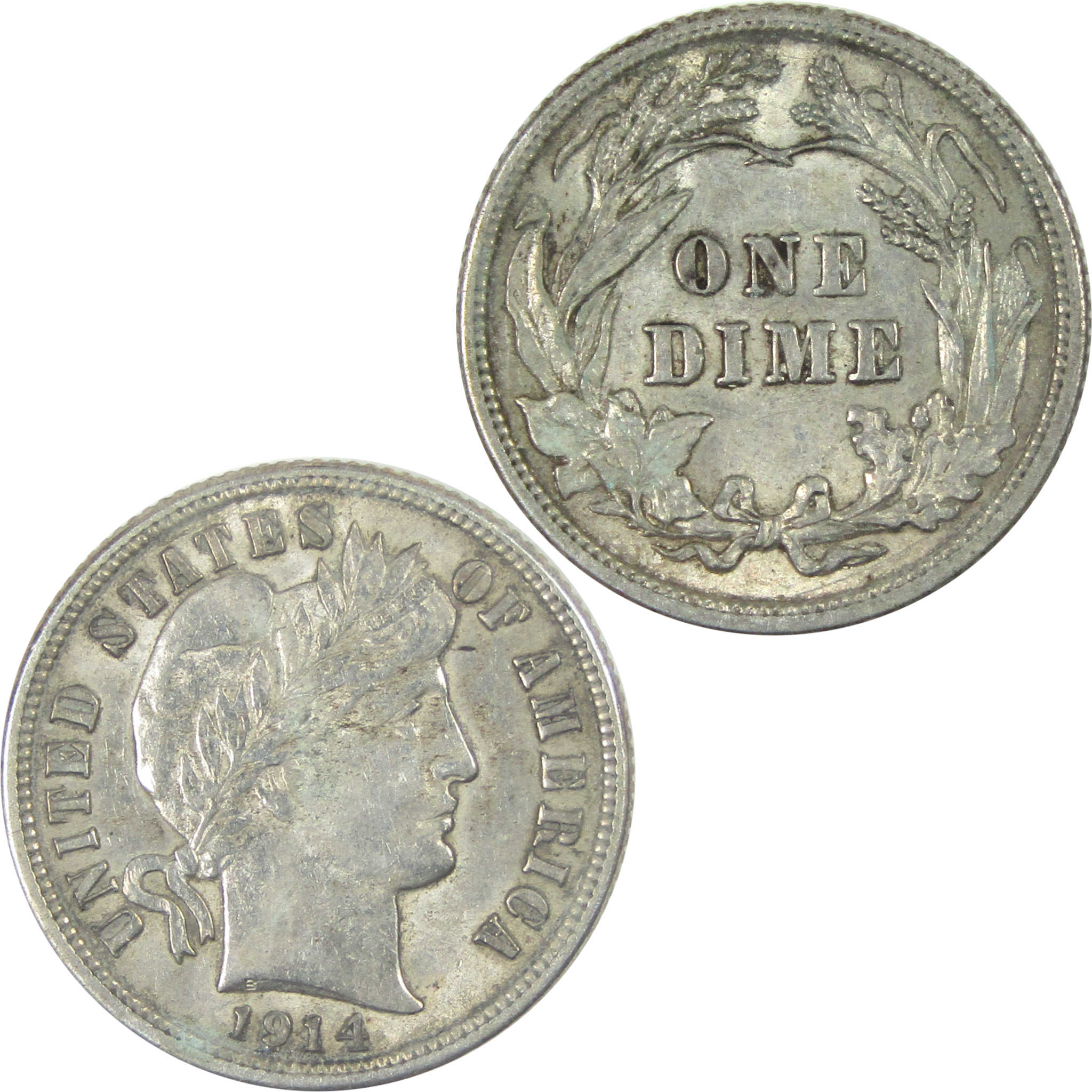 1914 Barber Dime Borderline Uncirculated Silver 10c Coin SKU:I15164