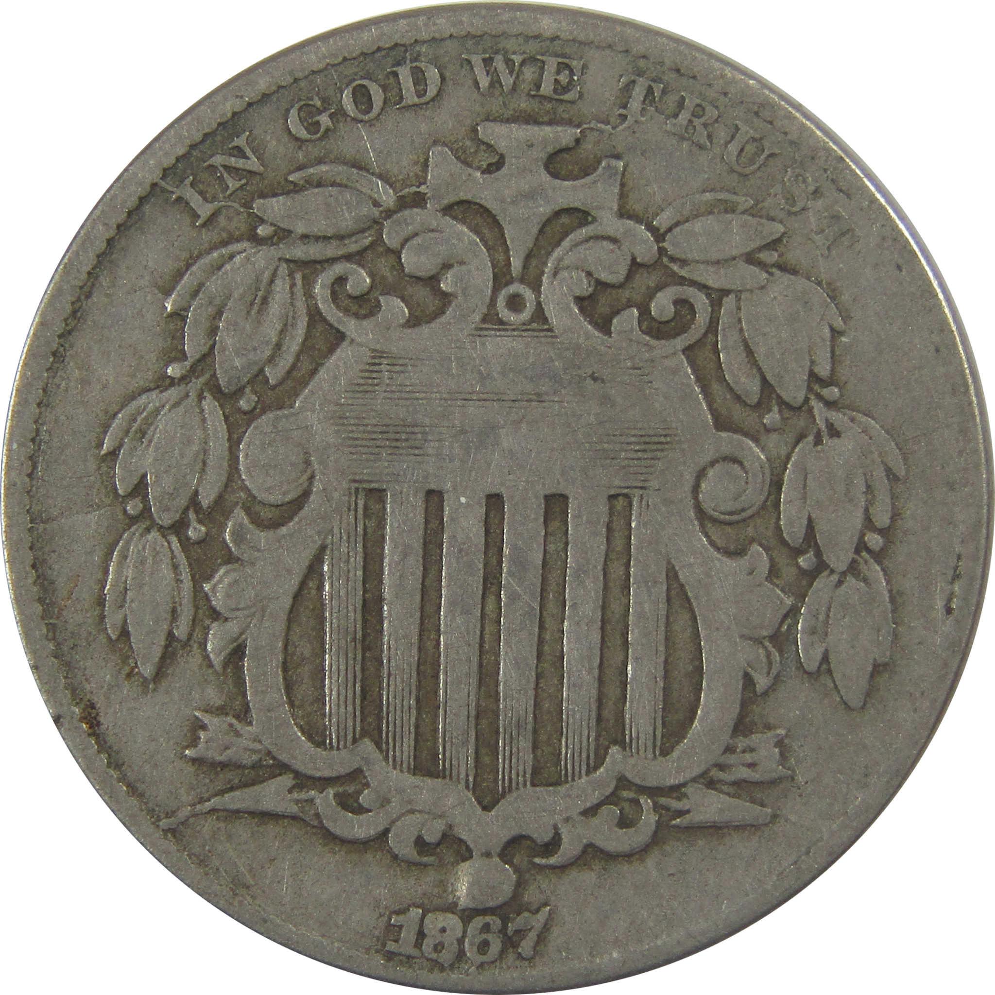 1867 Rays Shield Nickel VG Very Good 5c Coin SKU:I24576