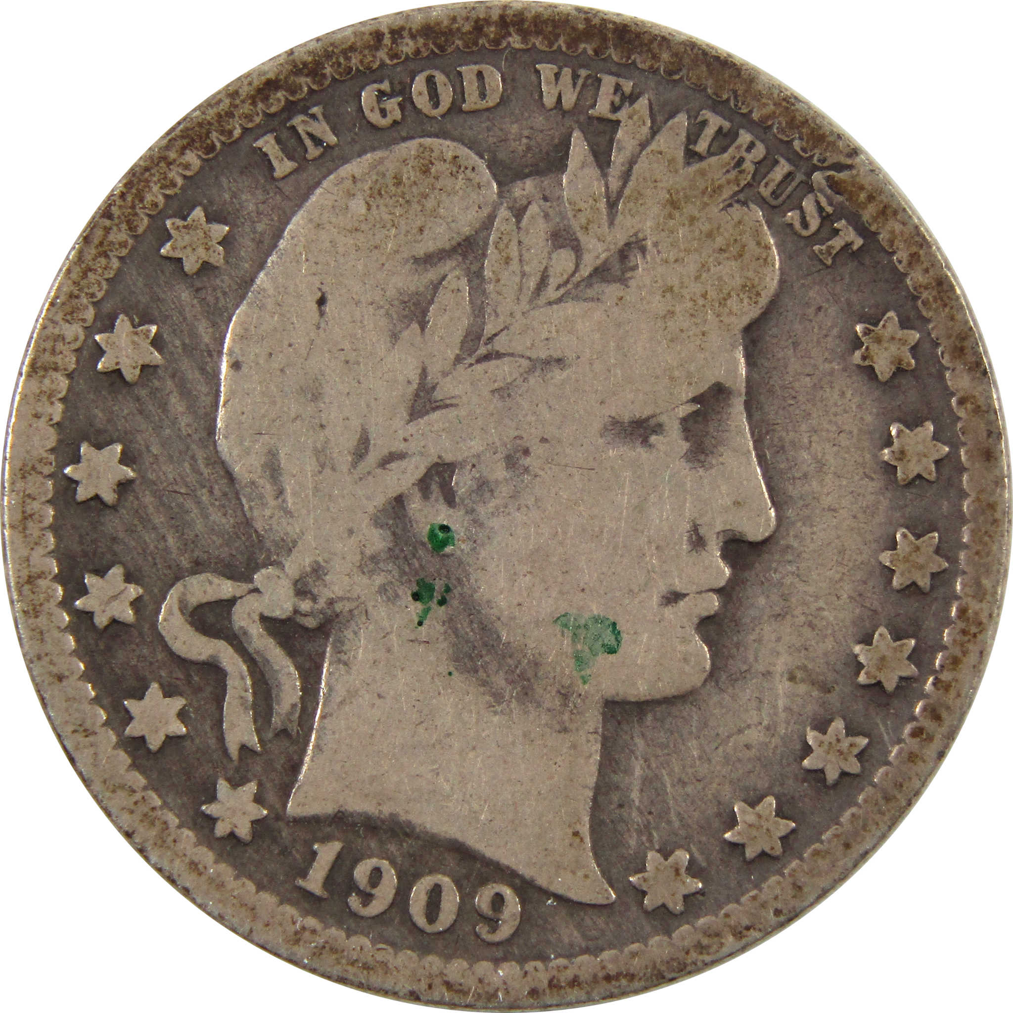 1909 O Barber Quarter VG/F Very Good Fine 90% Silver 25c SKU:I10279