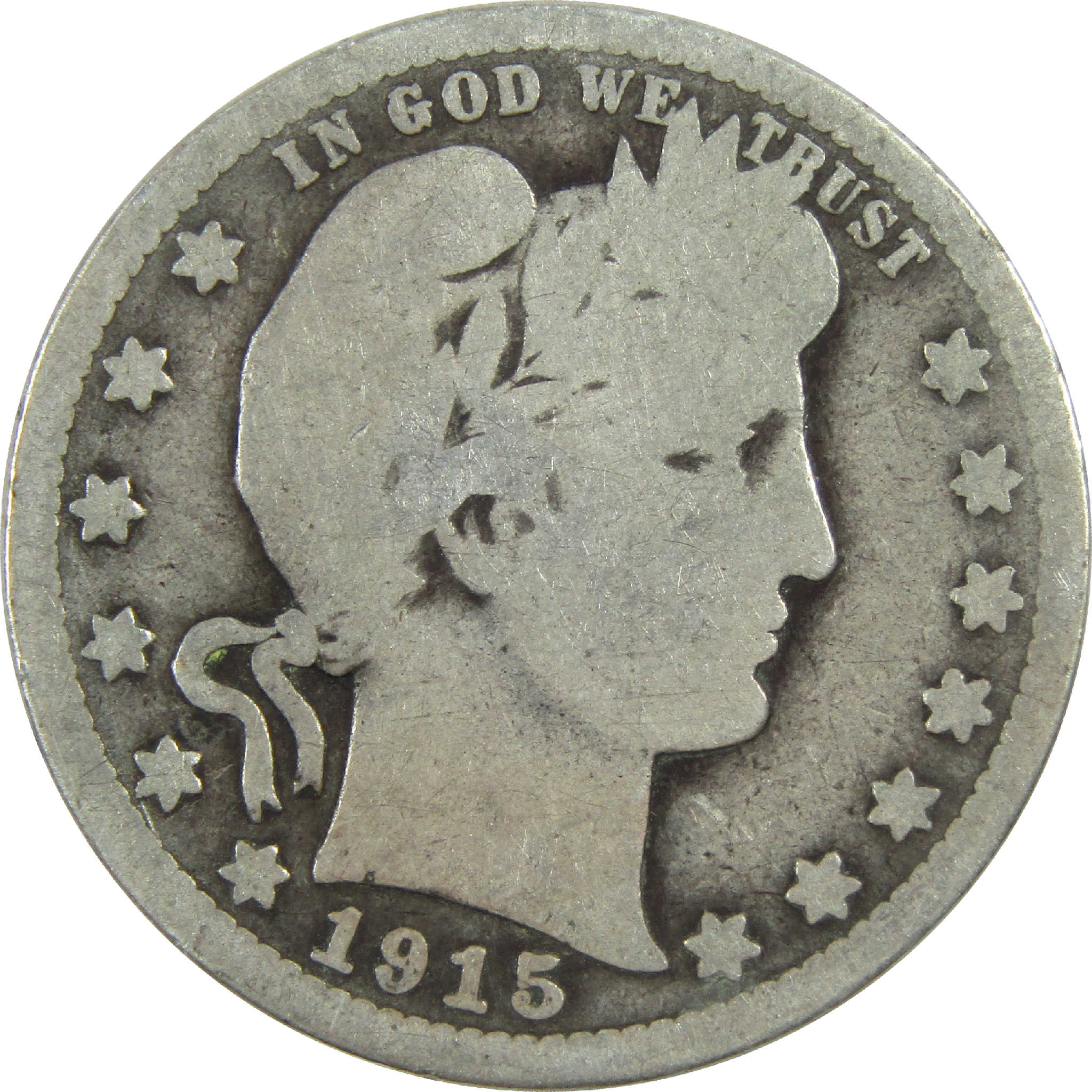 1915 Barber Quarter G Good Silver 25c Coin SKU:I13140