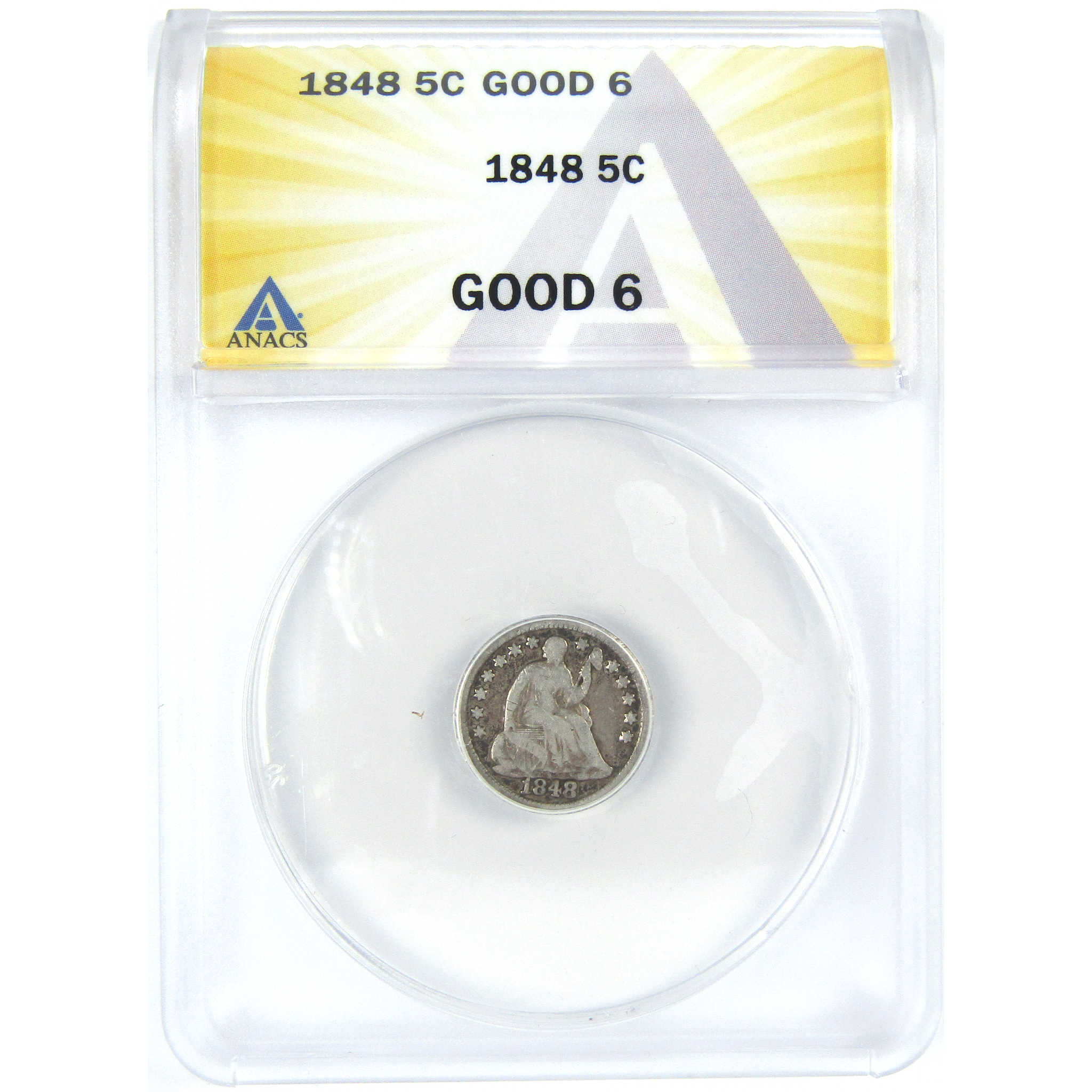 1848 Medium Date Seated Liberty Half Dime G 6 ANACS Silver SKU:I16276