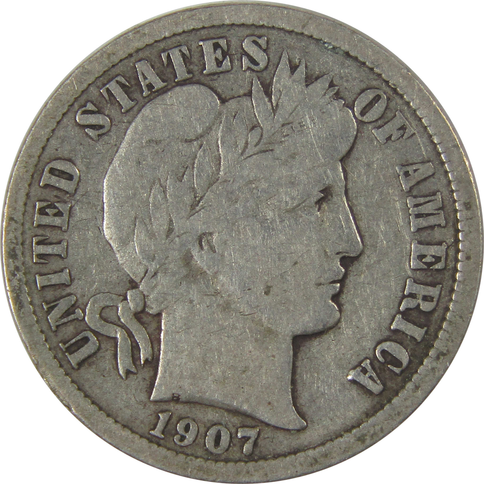 1907 D Barber Dime F Fine Silver 10c Coin SKU:I22753