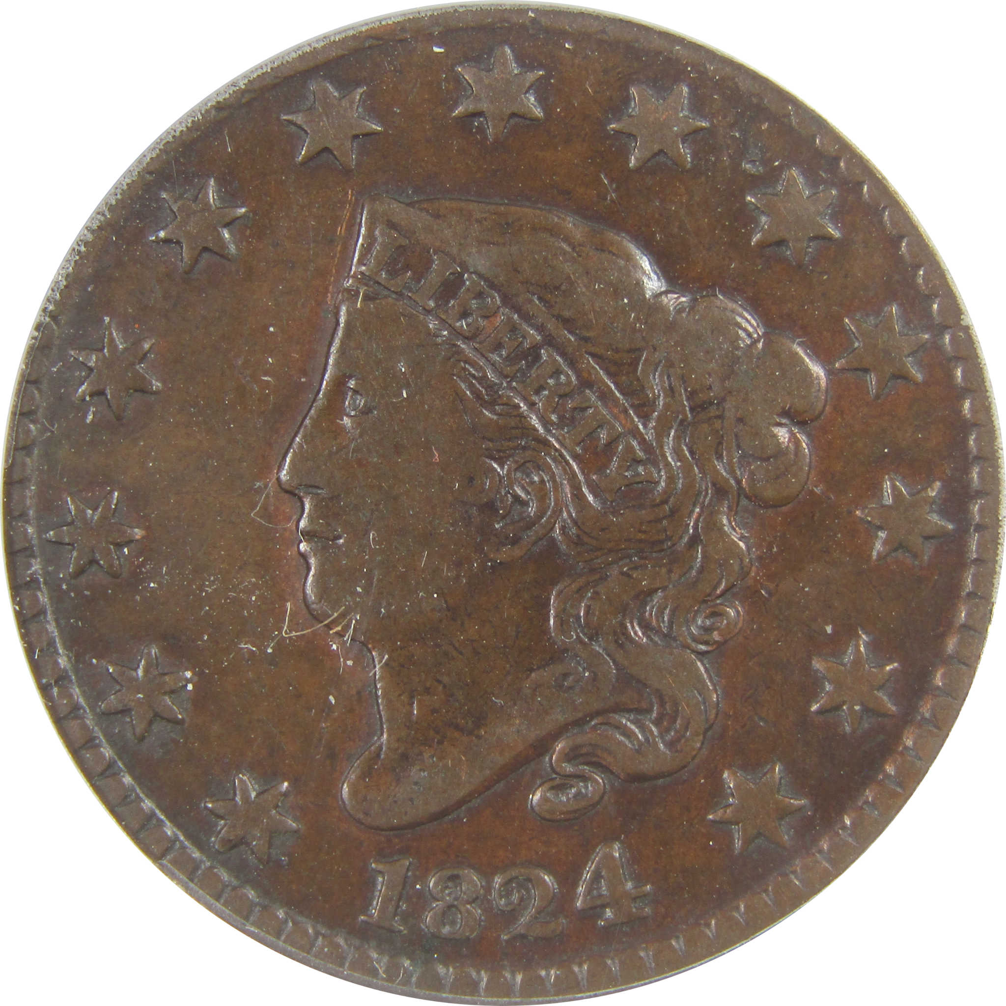 1824 Coronet Head Large Cent F 12 ANACS Copper Penny SKU:CPC0805