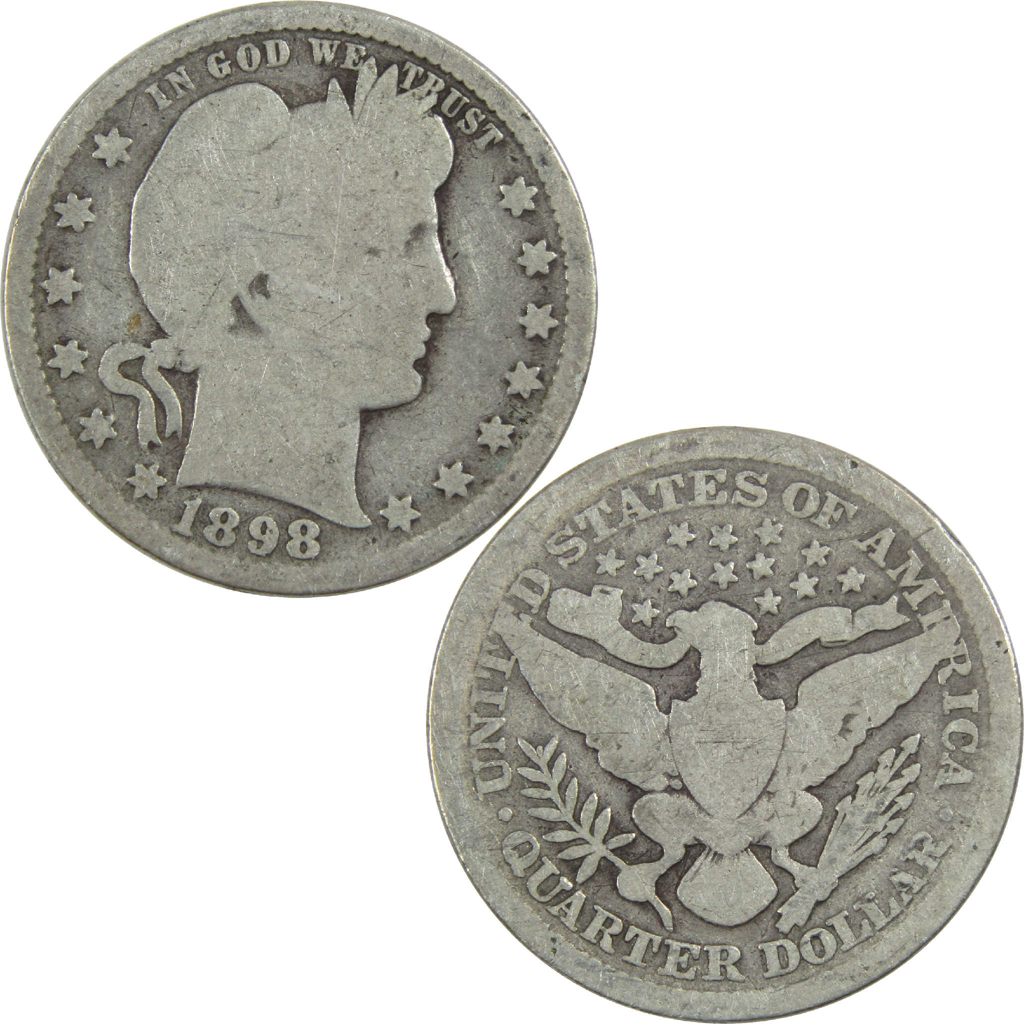 1898 Barber Quarter G Good Silver 25c Coin SKU:I13151