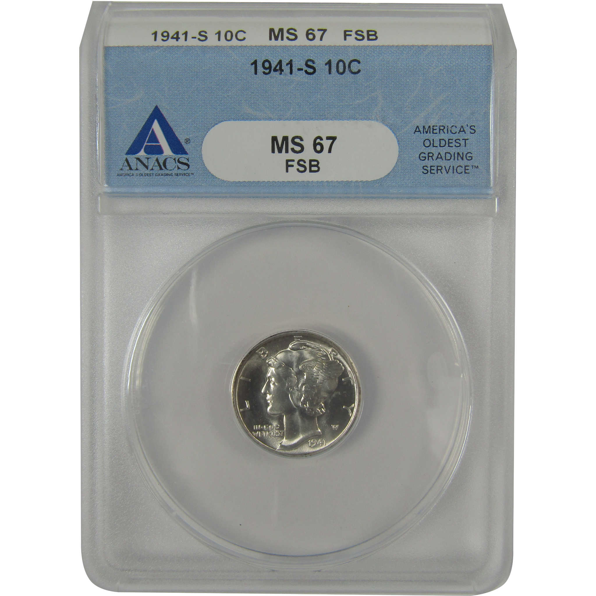 1941 S Mercury Dime MS 67 FSB ANACS Silver Uncirculated SKU:I23091