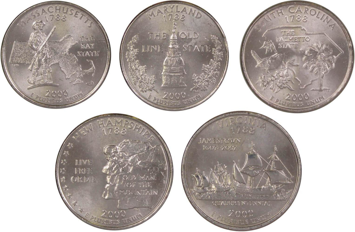 2000 P State Quarter 5 Coin Set Clad Uncirculated Mint State