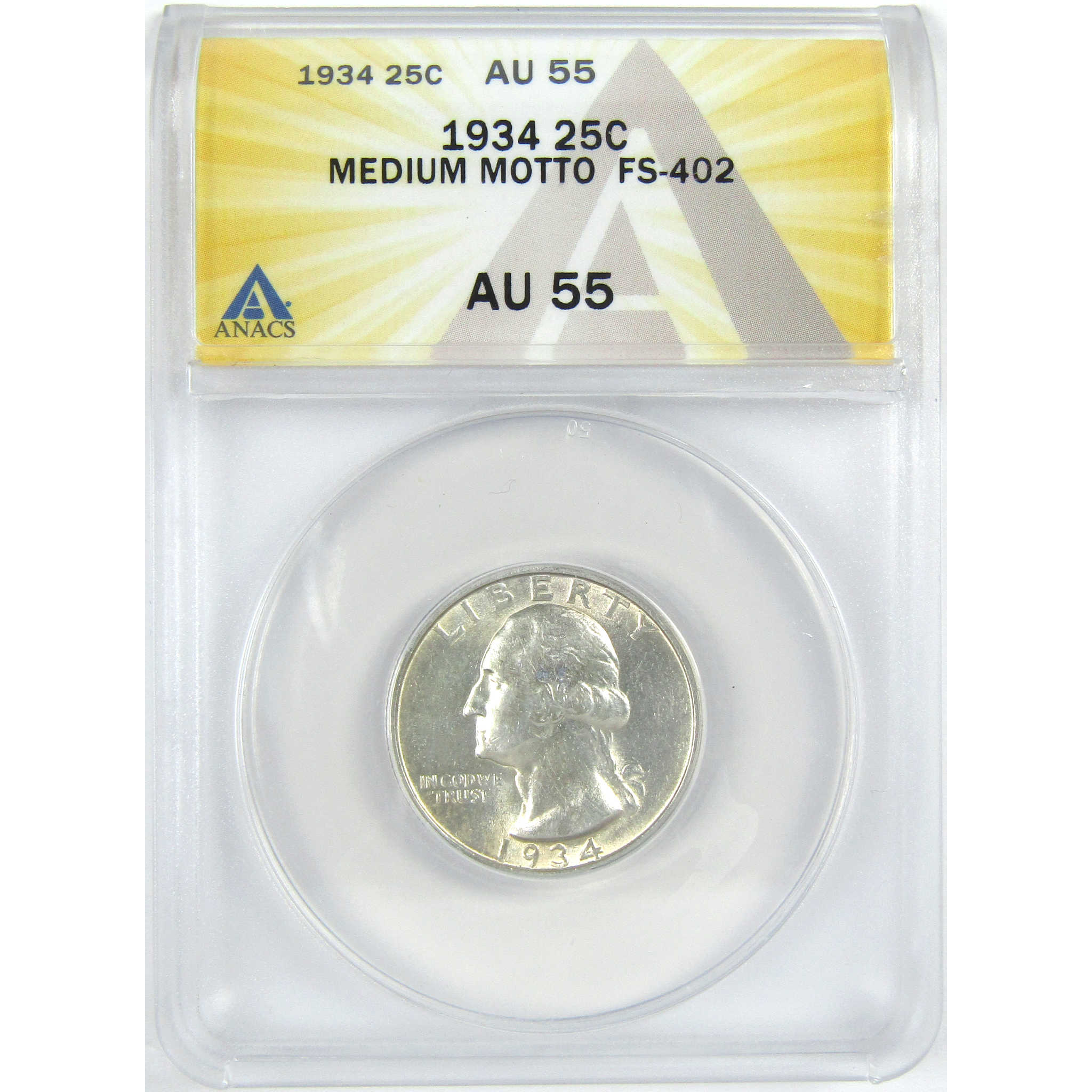 1934 Medium Motto FS-402 Washington Quarter AU 55 ANACS SKU:I16326