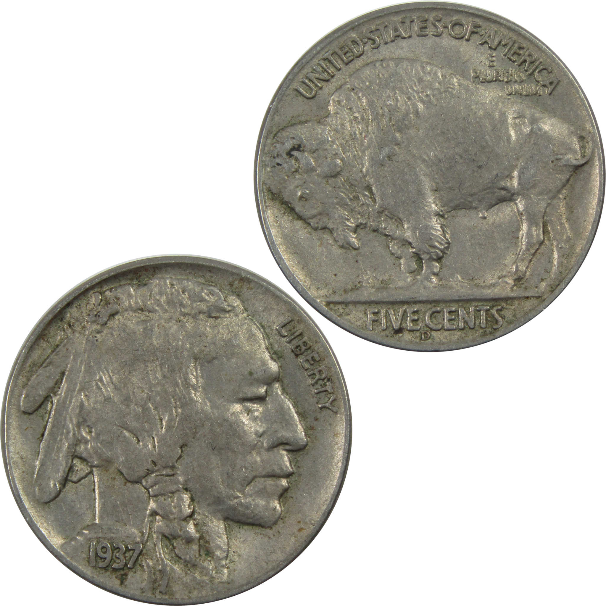 1937 D Indian Head Buffalo Nickel AU About Unc 5c Coin SKU:I13461