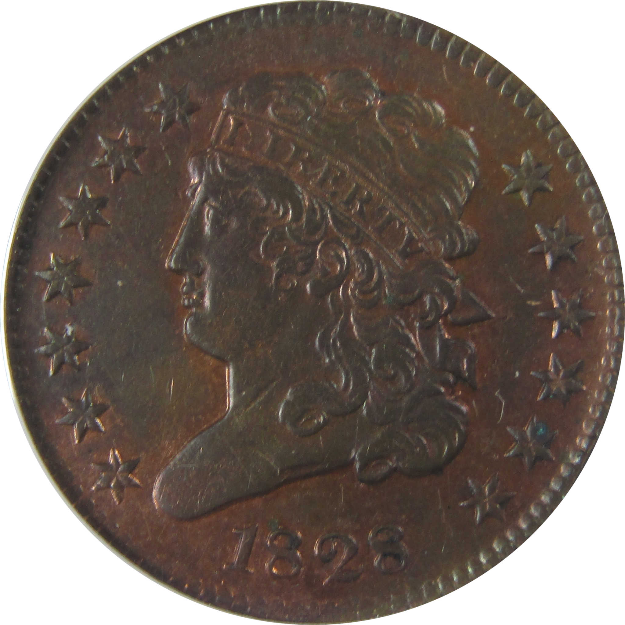 1828 13 Stars Classic Head Half Cent AU 50 Details ANACS SKU:CPC1130
